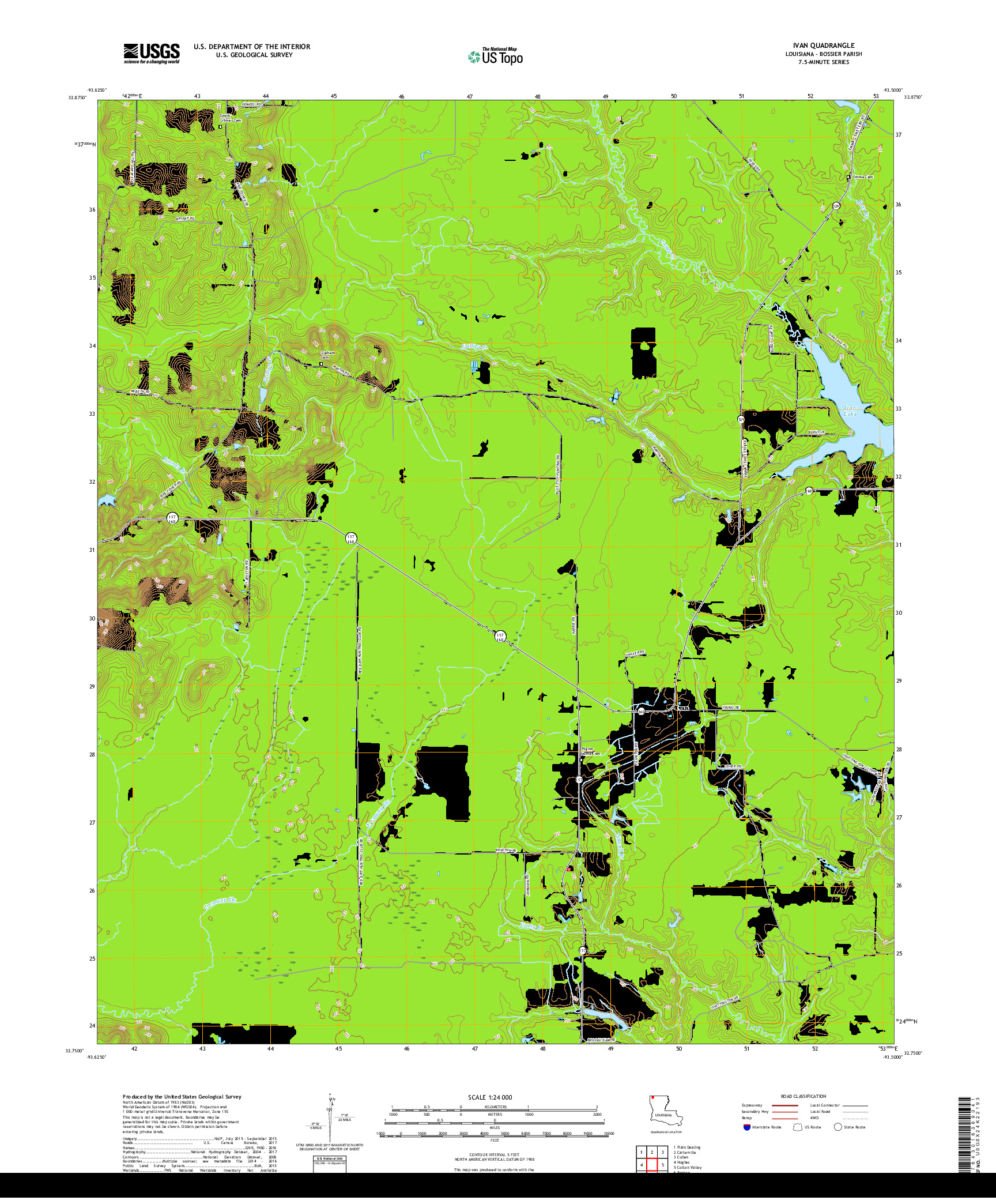 USGS US TOPO 7.5-MINUTE MAP FOR IVAN, LA 2018