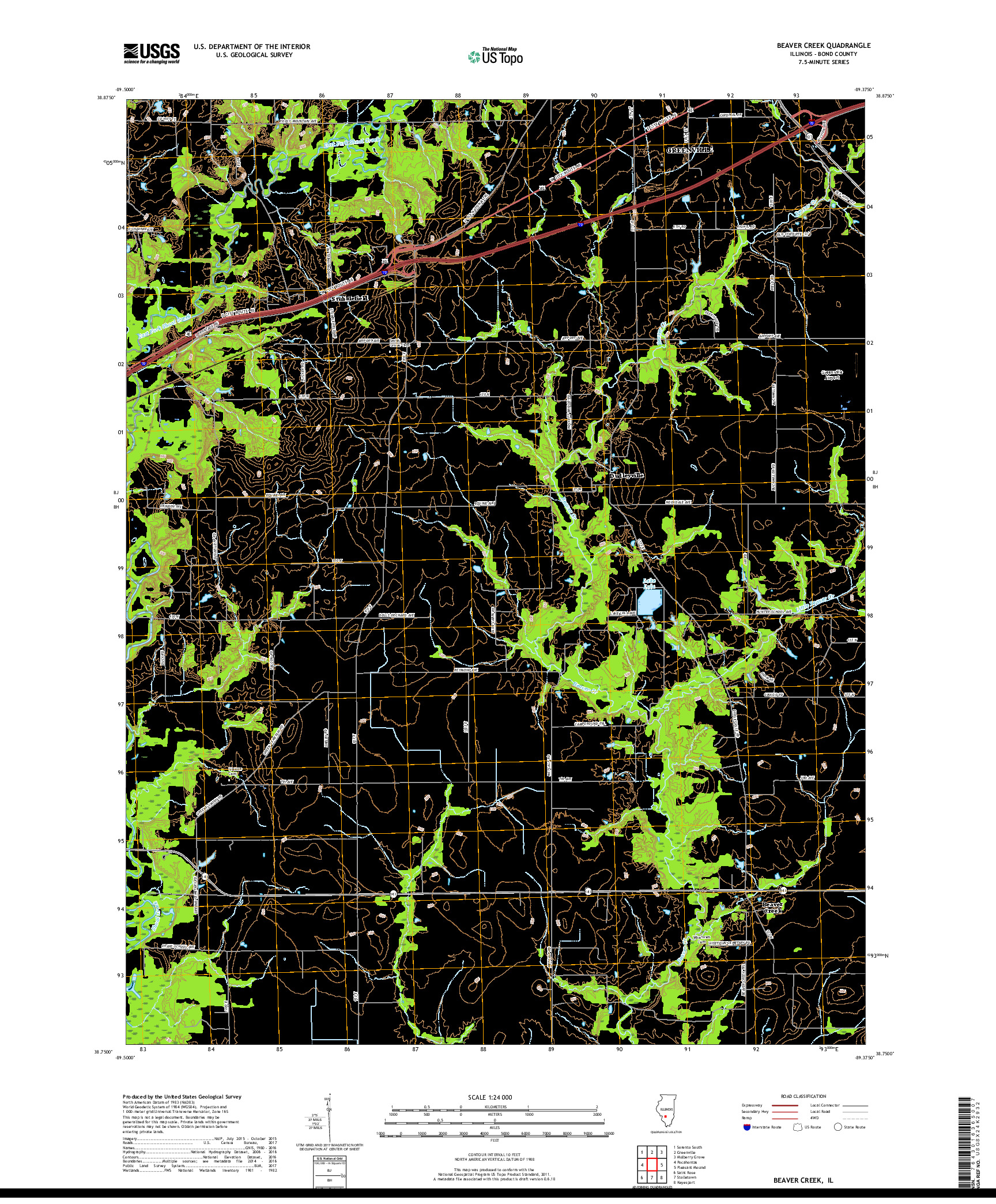 USGS US TOPO 7.5-MINUTE MAP FOR BEAVER CREEK, IL 2018