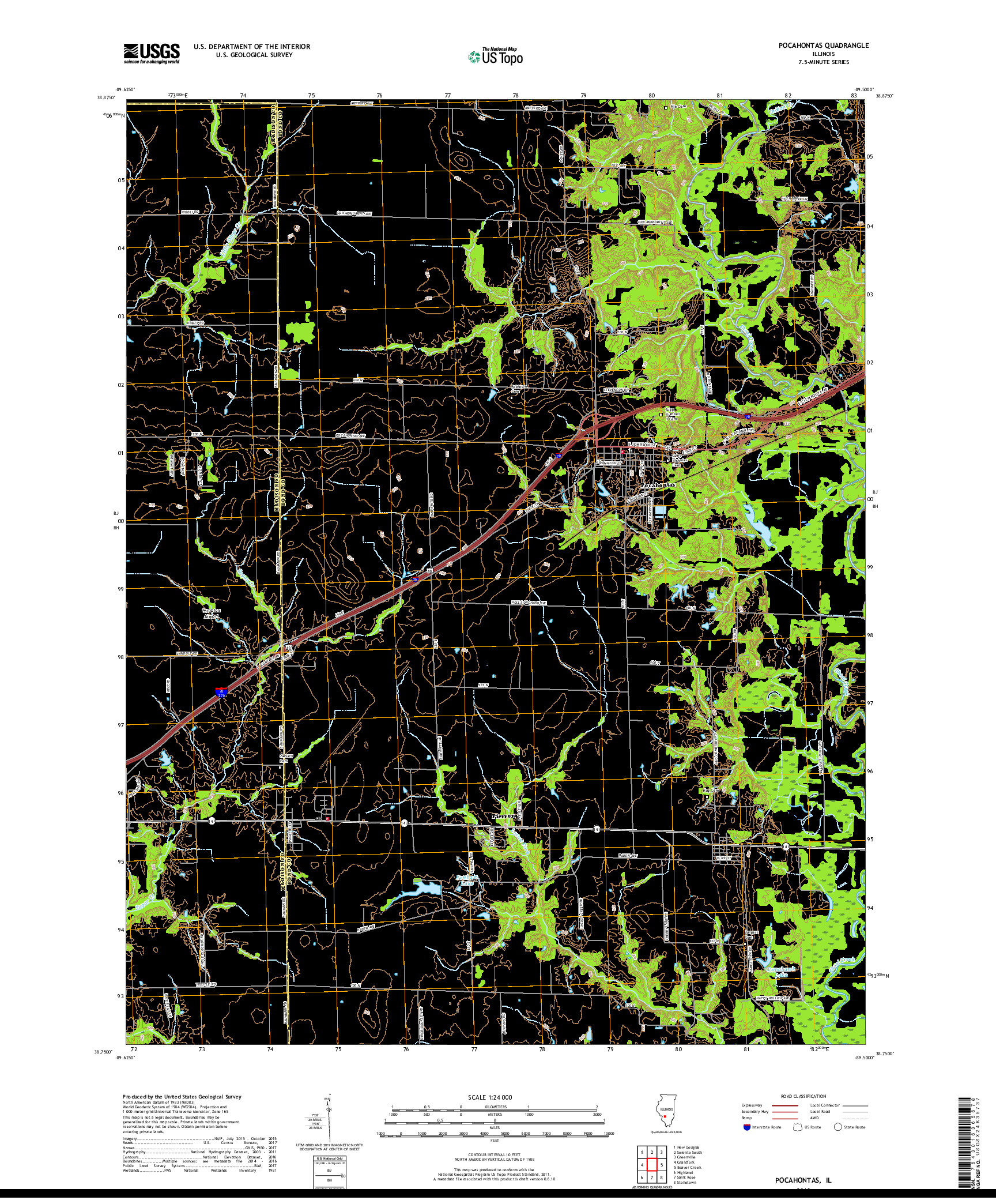 USGS US TOPO 7.5-MINUTE MAP FOR POCAHONTAS, IL 2018