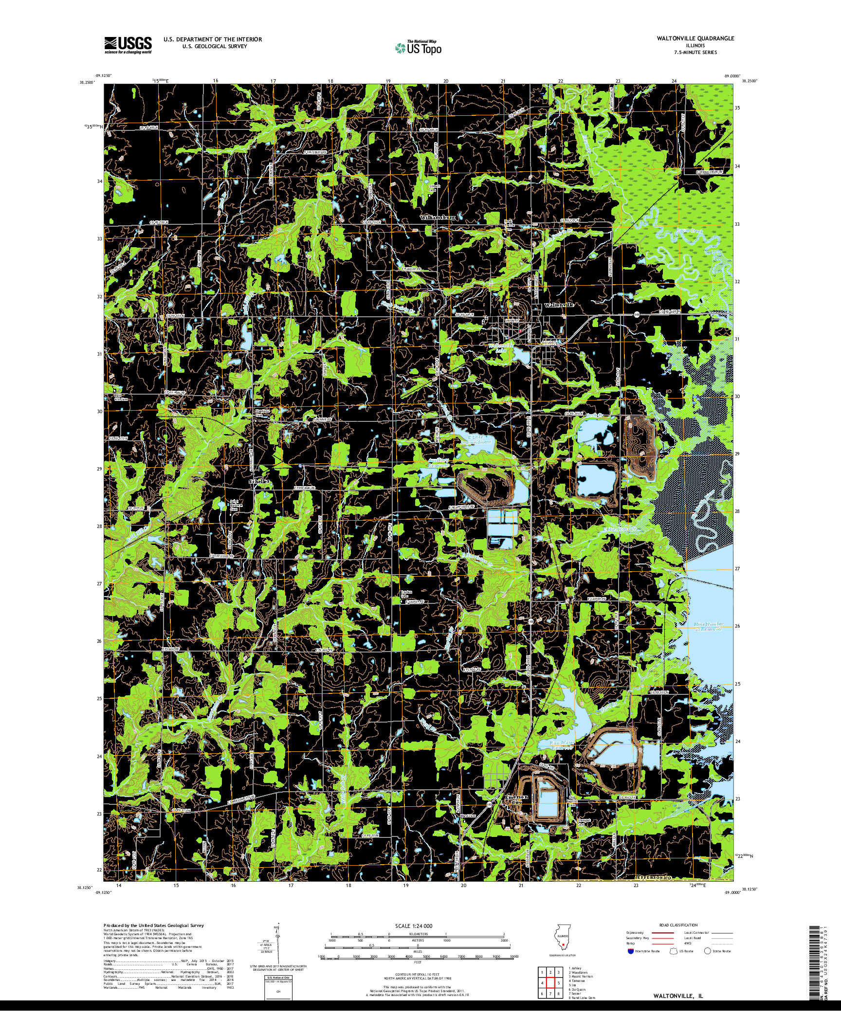 USGS US TOPO 7.5-MINUTE MAP FOR WALTONVILLE, IL 2018