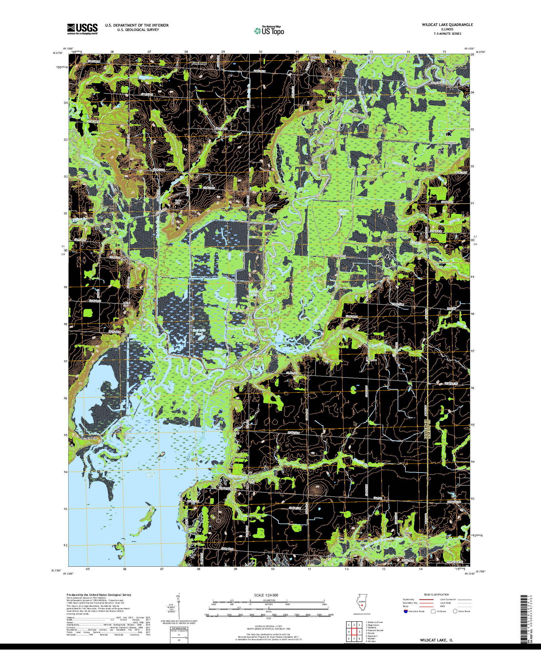 USGS US TOPO 7.5-MINUTE MAP FOR WILDCAT LAKE, IL 2018