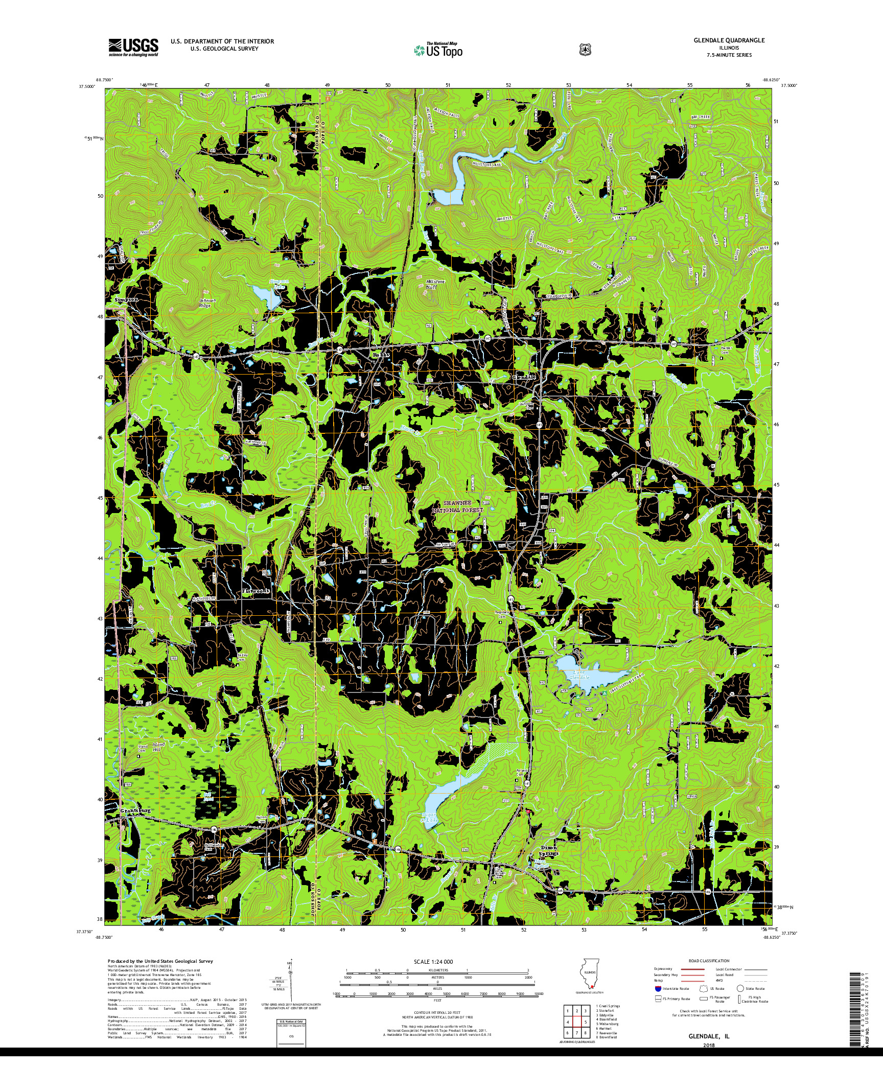 USGS US TOPO 7.5-MINUTE MAP FOR GLENDALE, IL 2018