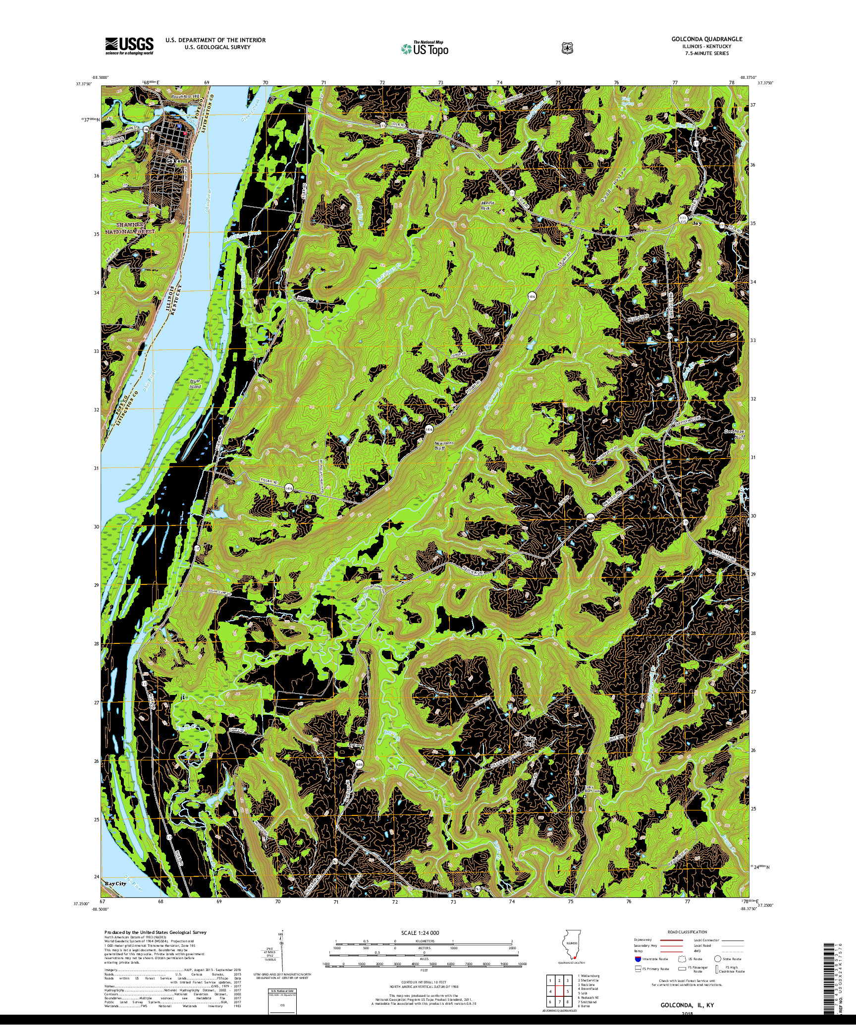 USGS US TOPO 7.5-MINUTE MAP FOR GOLCONDA, IL,KY 2018