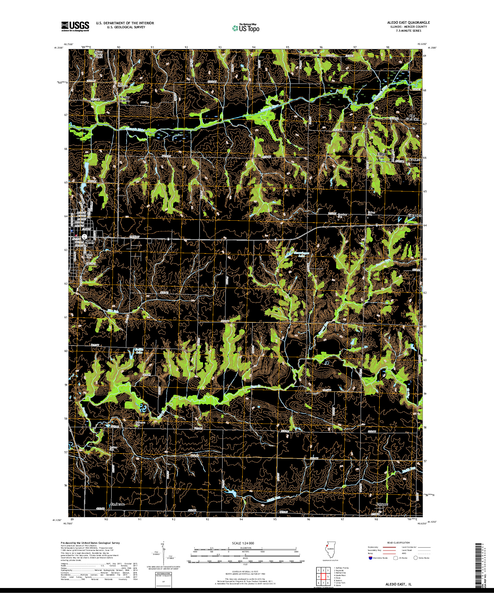 USGS US TOPO 7.5-MINUTE MAP FOR ALEDO EAST, IL 2018