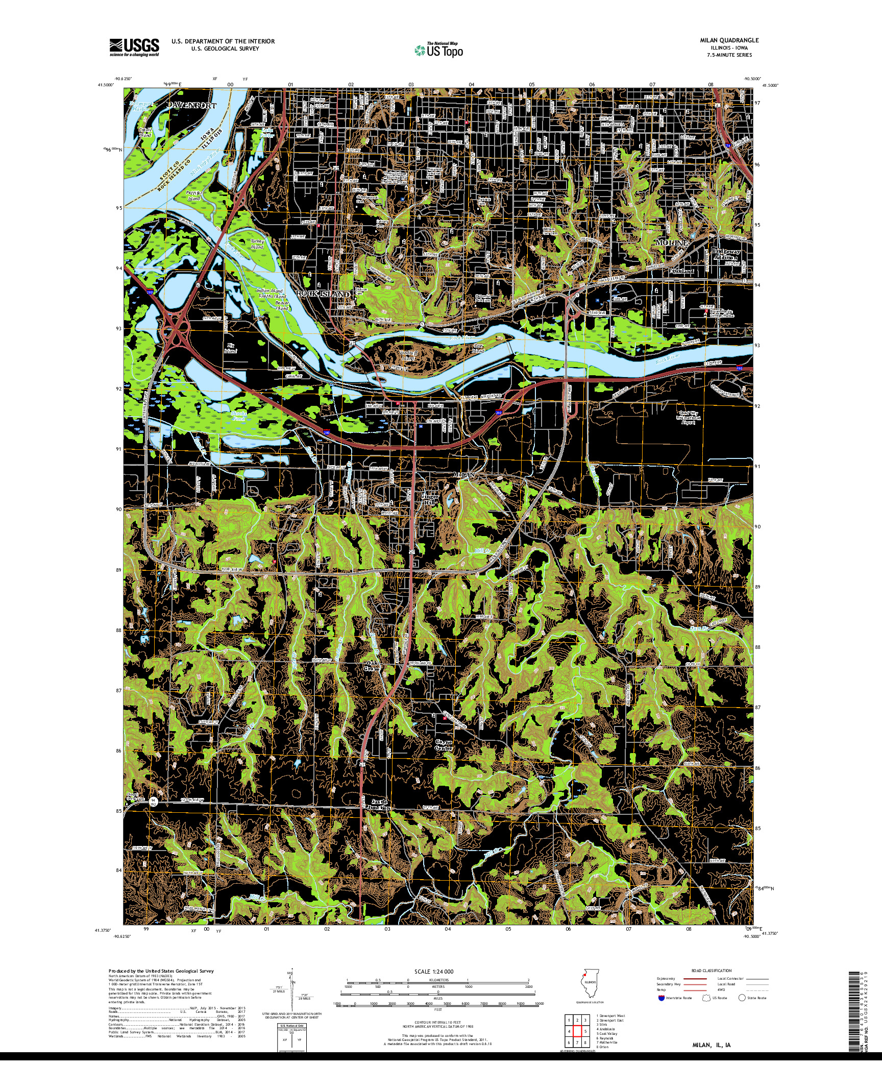 USGS US TOPO 7.5-MINUTE MAP FOR MILAN, IL,IA 2018