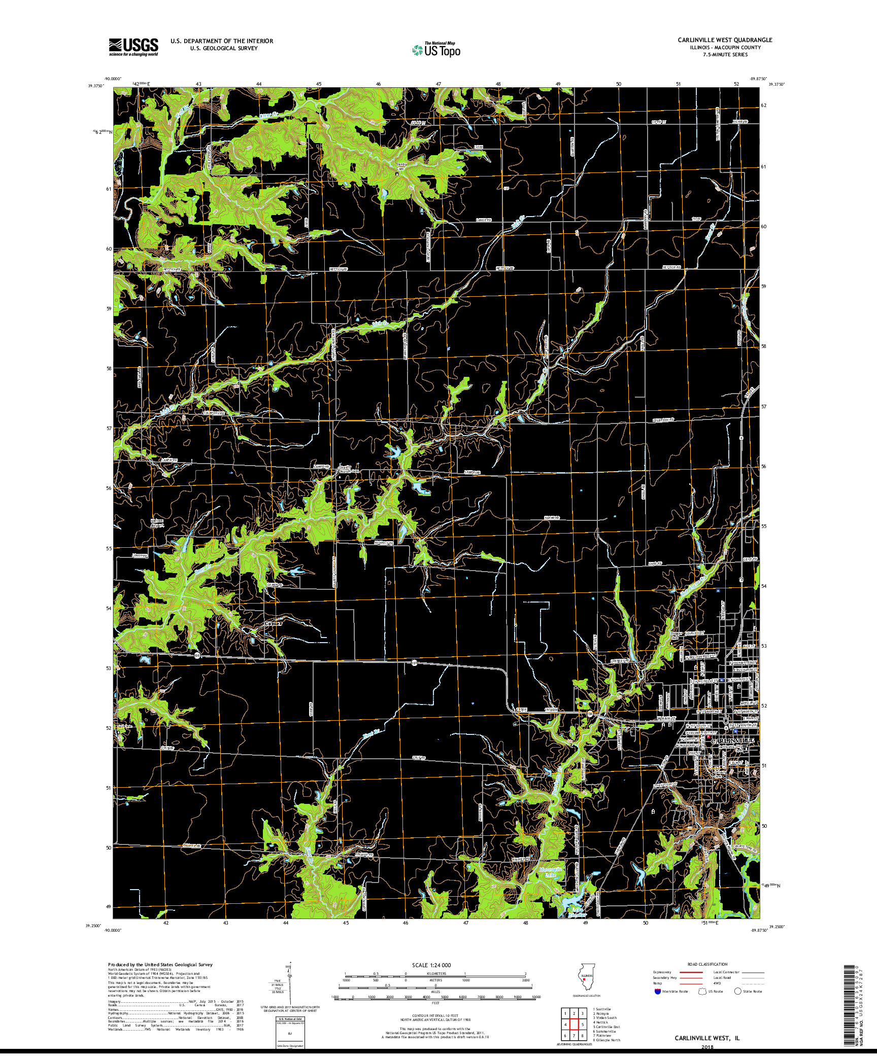 USGS US TOPO 7.5-MINUTE MAP FOR CARLINVILLE WEST, IL 2018