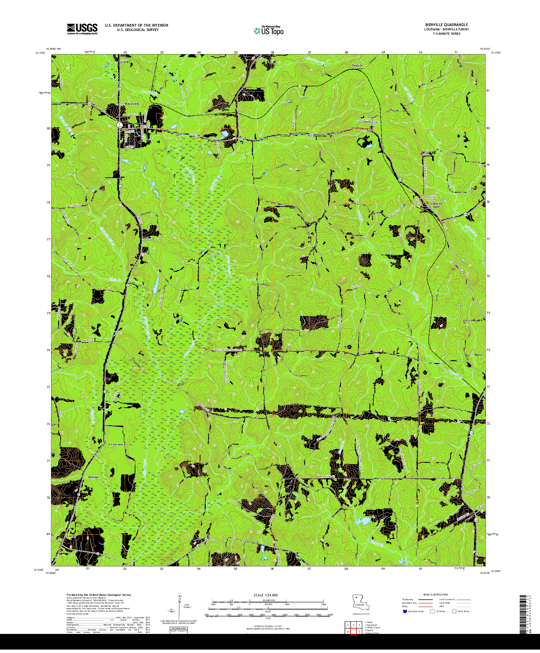 USGS US TOPO 7.5-MINUTE MAP FOR BIENVILLE, LA 2018