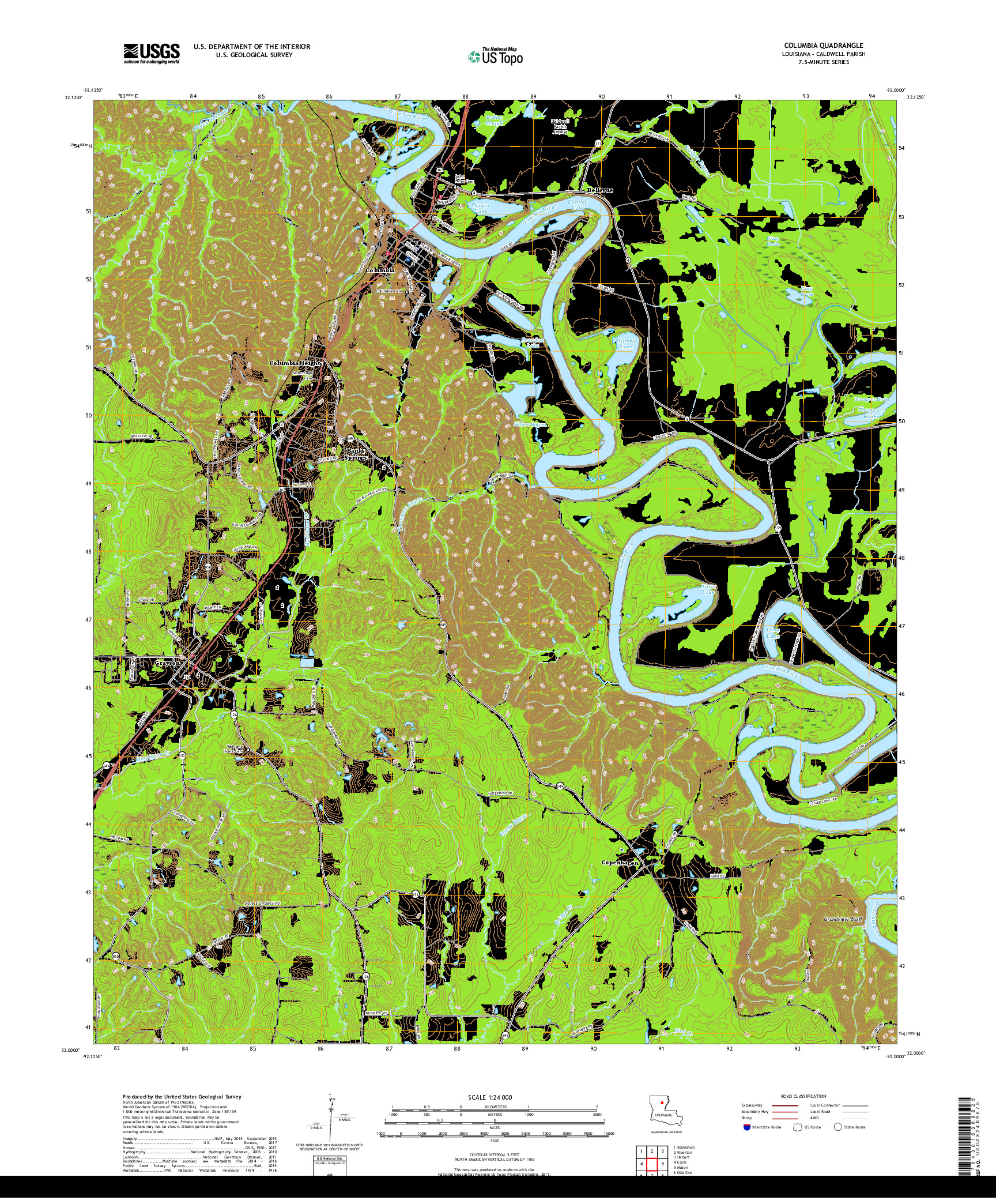 USGS US TOPO 7.5-MINUTE MAP FOR COLUMBIA, LA 2018