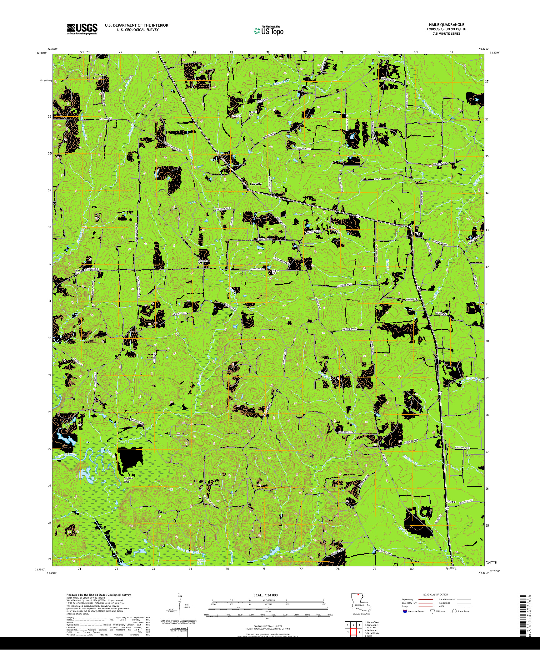 USGS US TOPO 7.5-MINUTE MAP FOR HAILE, LA 2018