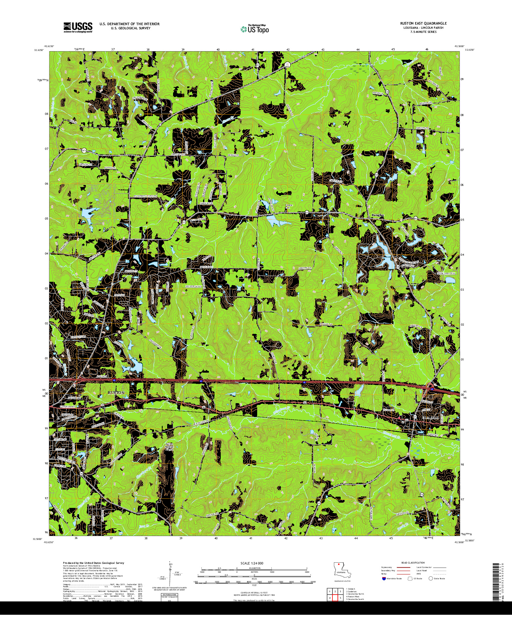 USGS US TOPO 7.5-MINUTE MAP FOR RUSTON EAST, LA 2018