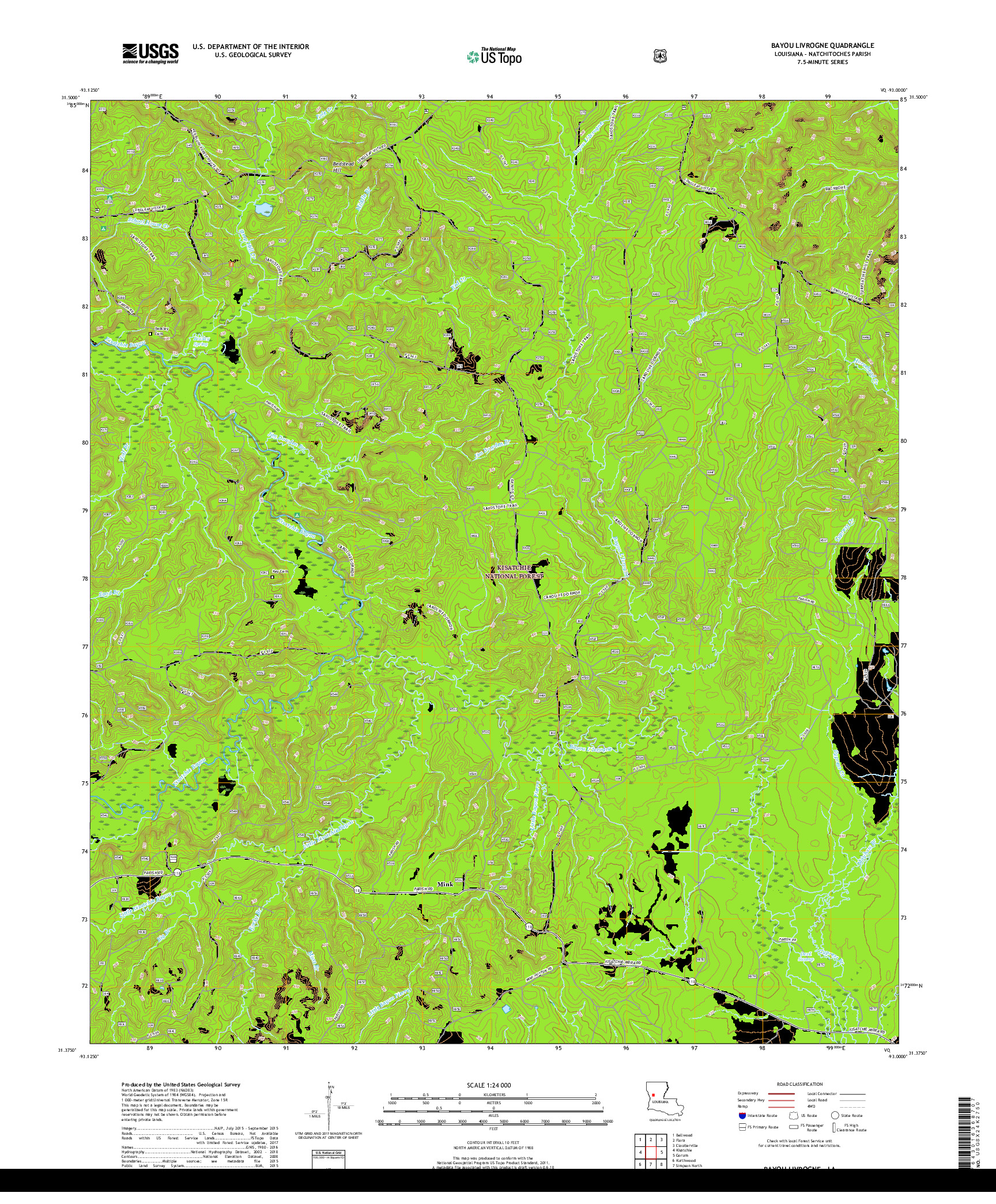 USGS US TOPO 7.5-MINUTE MAP FOR BAYOU LIVROGNE, LA 2018