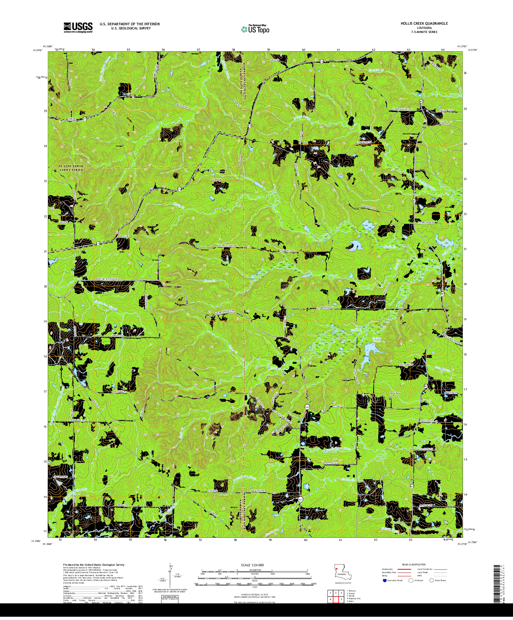 USGS US TOPO 7.5-MINUTE MAP FOR HOLLIS CREEK, LA 2018