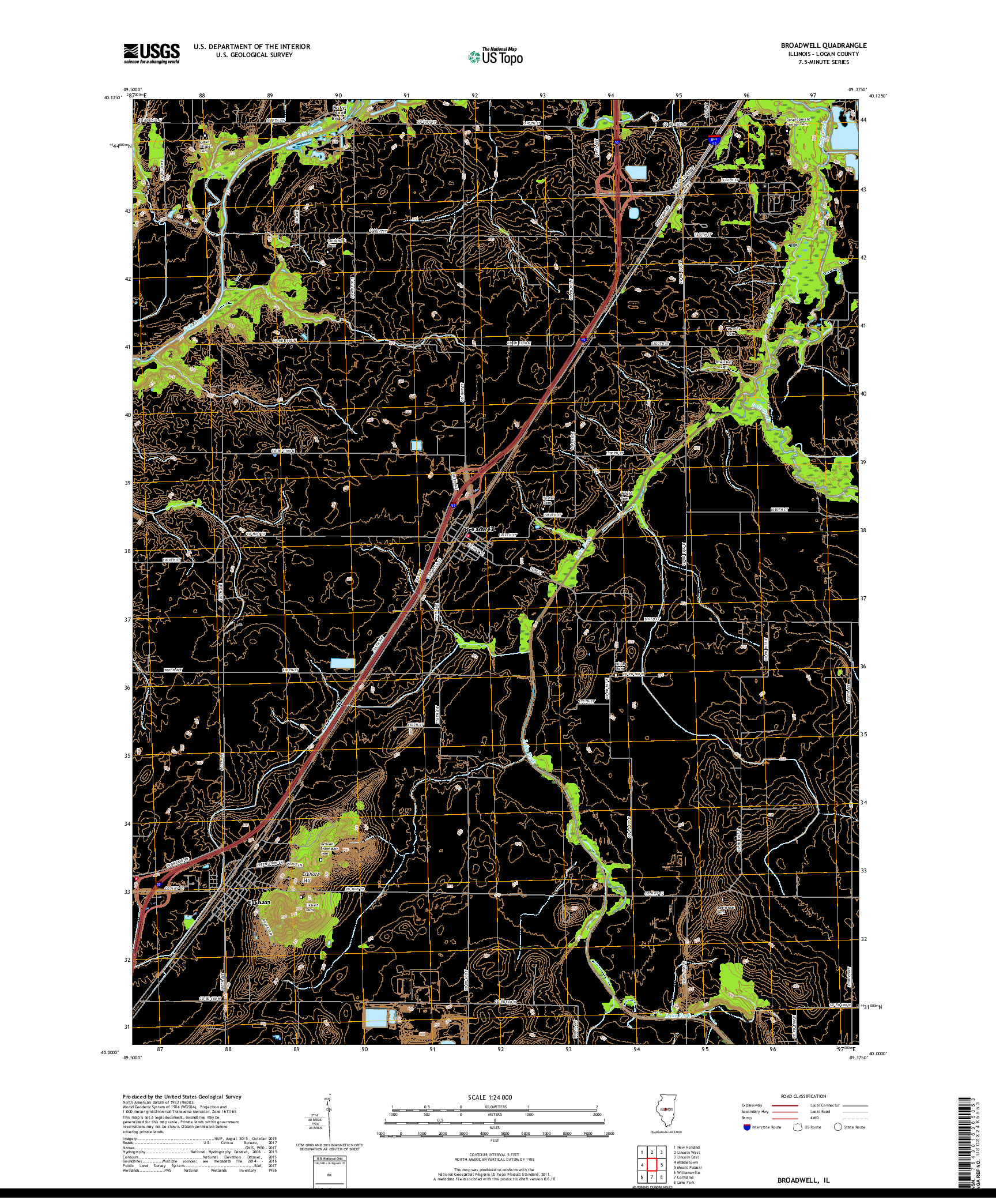 USGS US TOPO 7.5-MINUTE MAP FOR BROADWELL, IL 2018