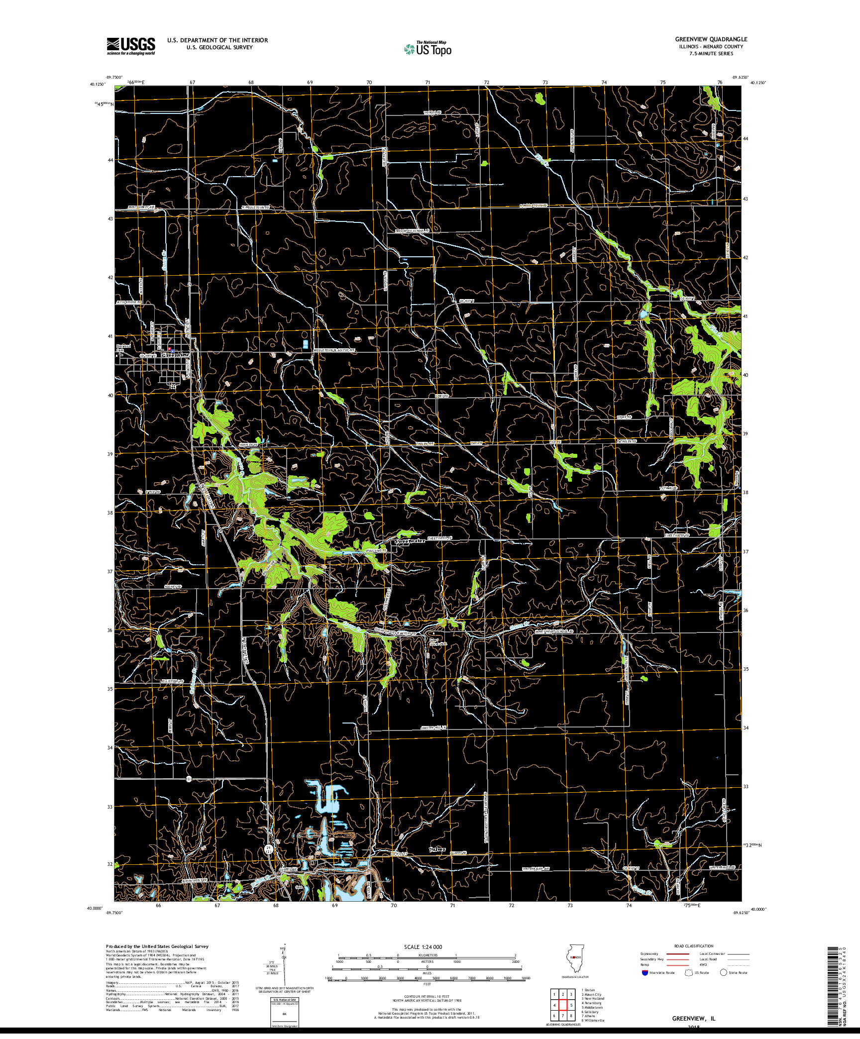 USGS US TOPO 7.5-MINUTE MAP FOR GREENVIEW, IL 2018