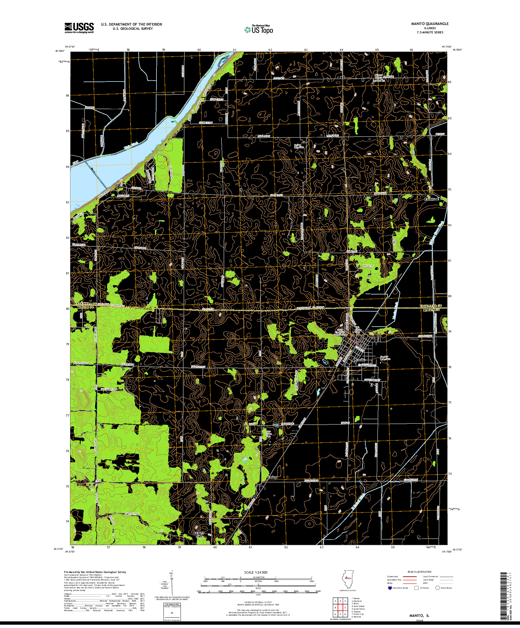 USGS US TOPO 7.5-MINUTE MAP FOR MANITO, IL 2018