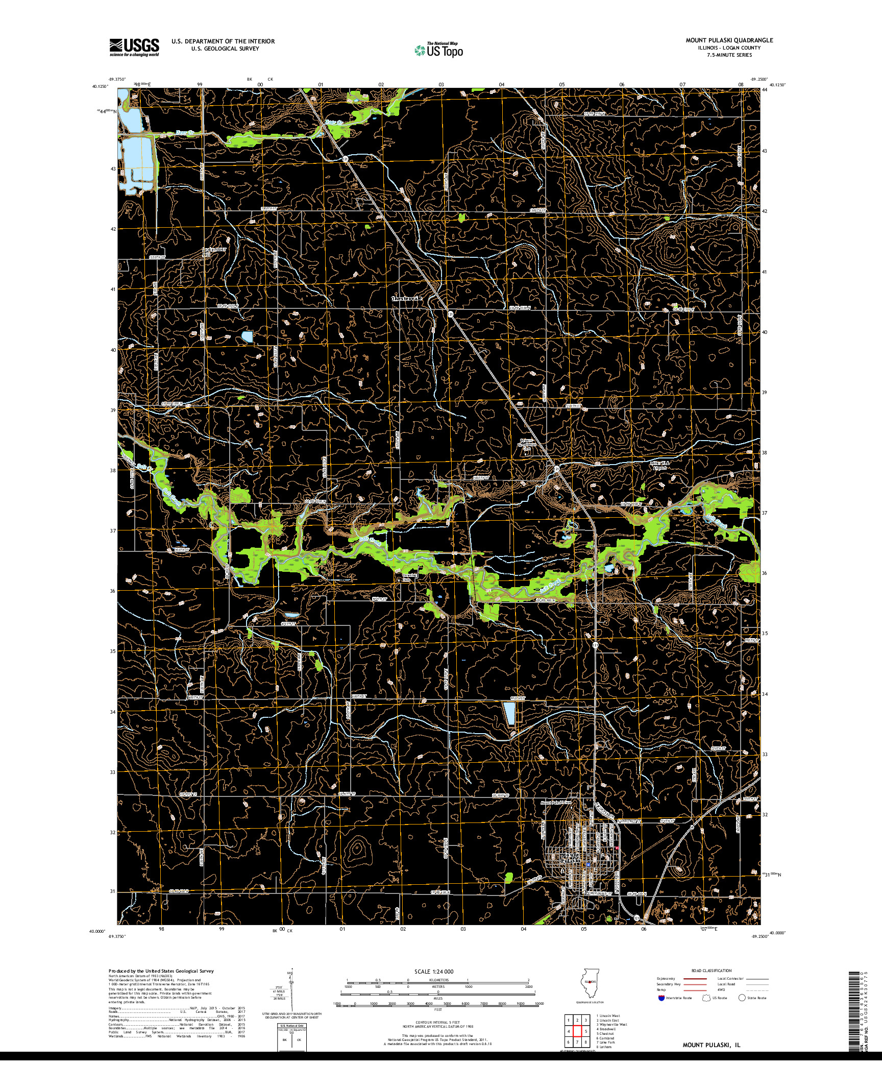 USGS US TOPO 7.5-MINUTE MAP FOR MOUNT PULASKI, IL 2018