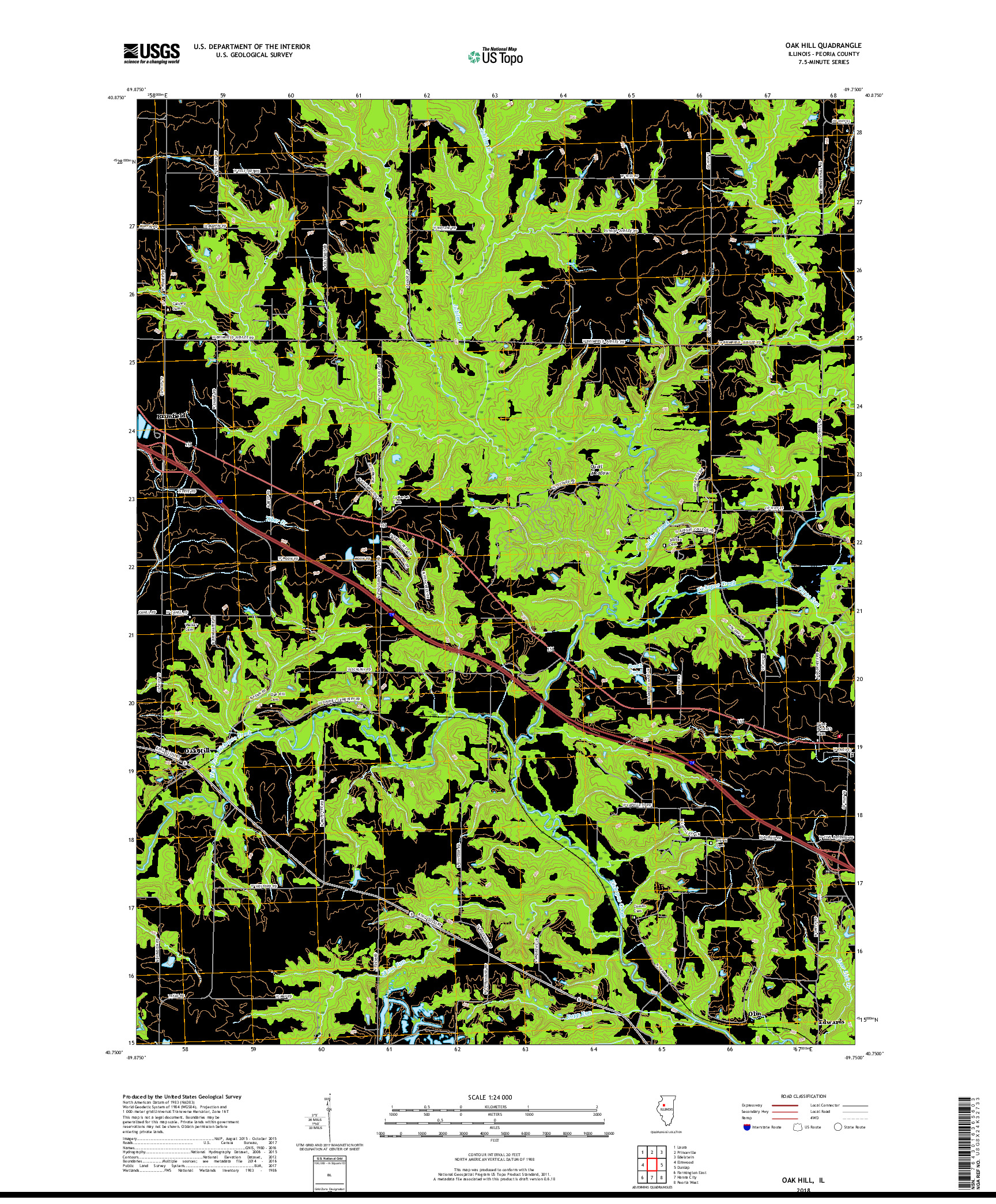 USGS US TOPO 7.5-MINUTE MAP FOR OAK HILL, IL 2018