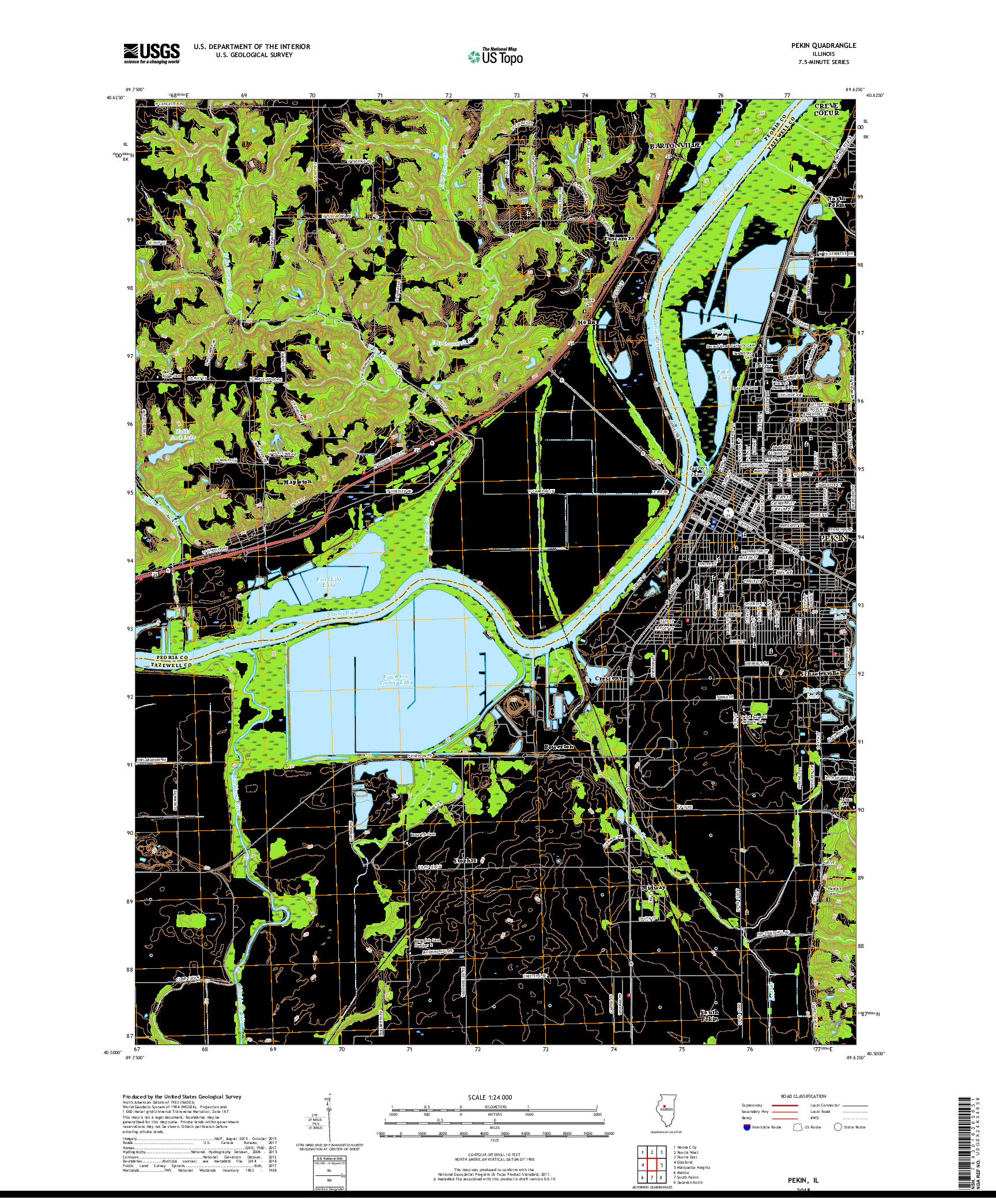 USGS US TOPO 7.5-MINUTE MAP FOR PEKIN, IL 2018