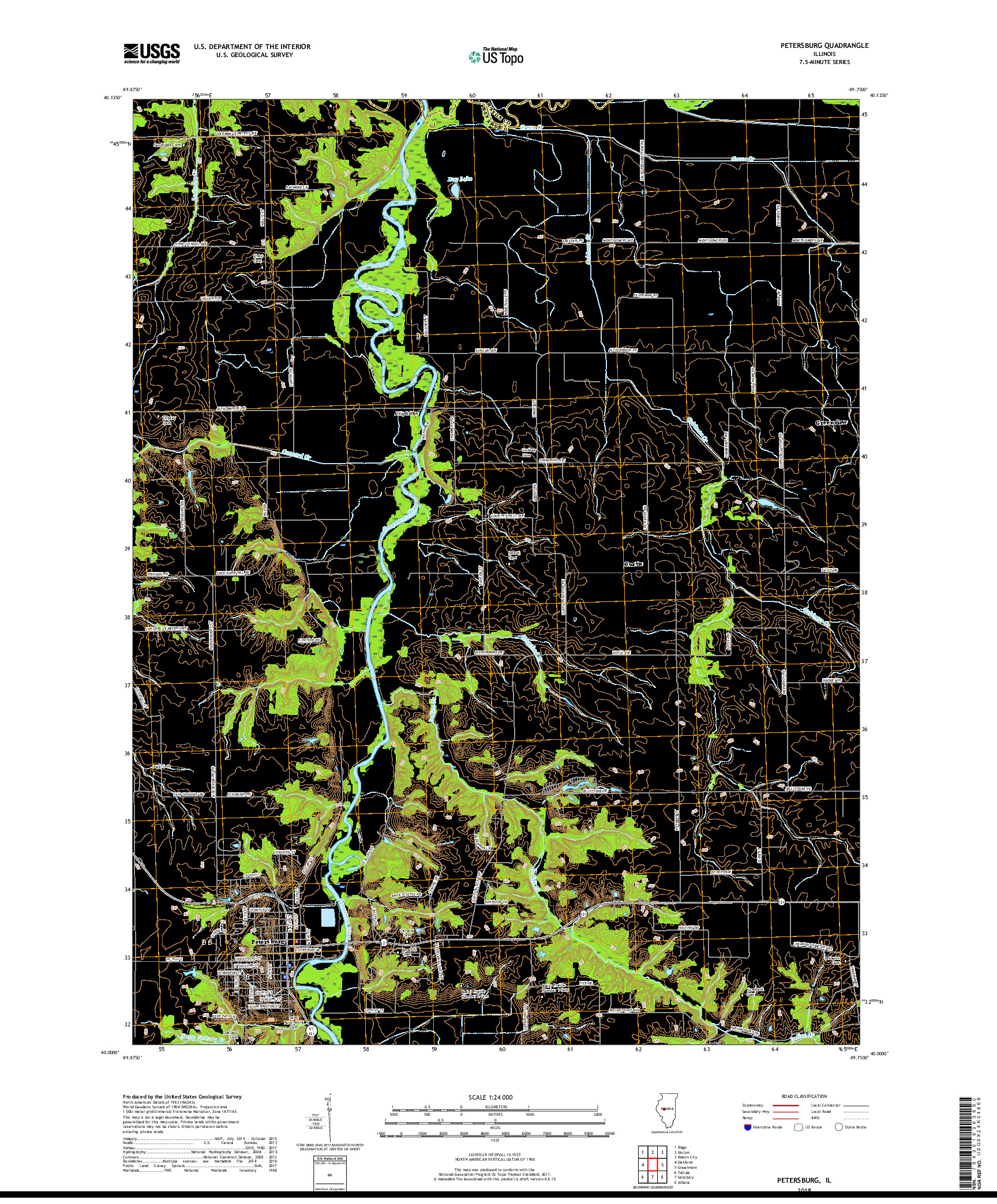 USGS US TOPO 7.5-MINUTE MAP FOR PETERSBURG, IL 2018