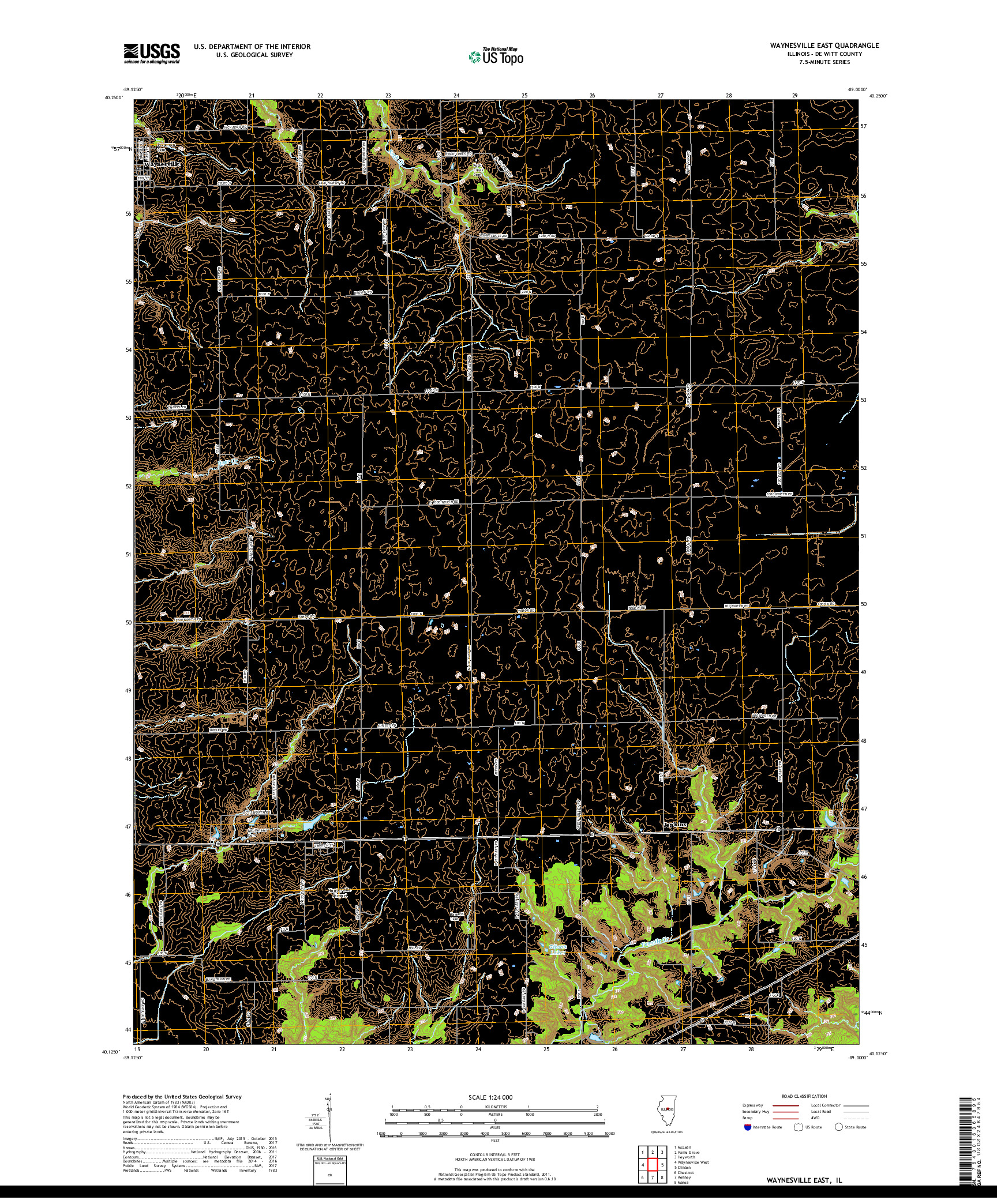 USGS US TOPO 7.5-MINUTE MAP FOR WAYNESVILLE EAST, IL 2018