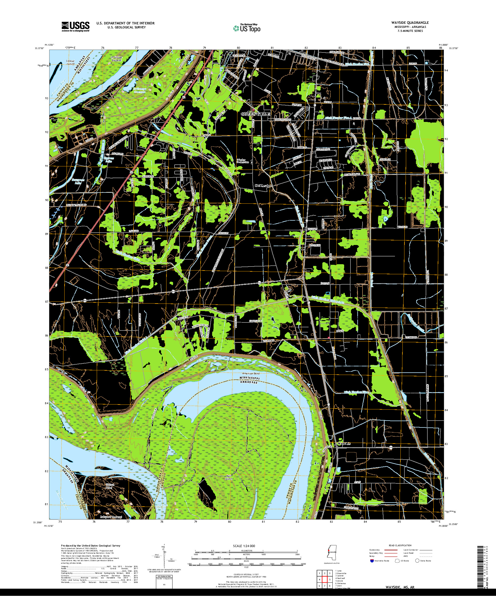 USGS US TOPO 7.5-MINUTE MAP FOR WAYSIDE, MS,AR 2018