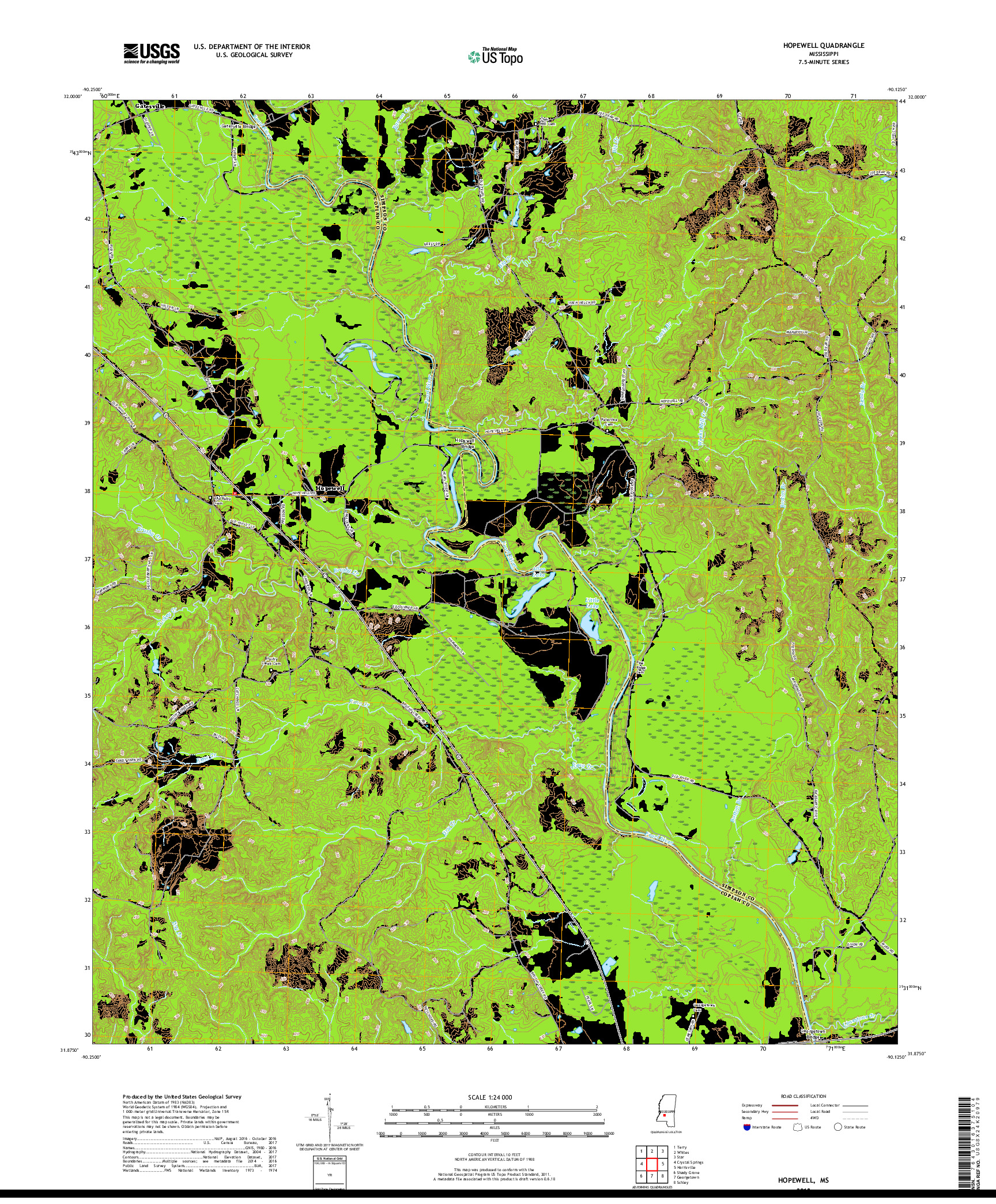 USGS US TOPO 7.5-MINUTE MAP FOR HOPEWELL, MS 2018