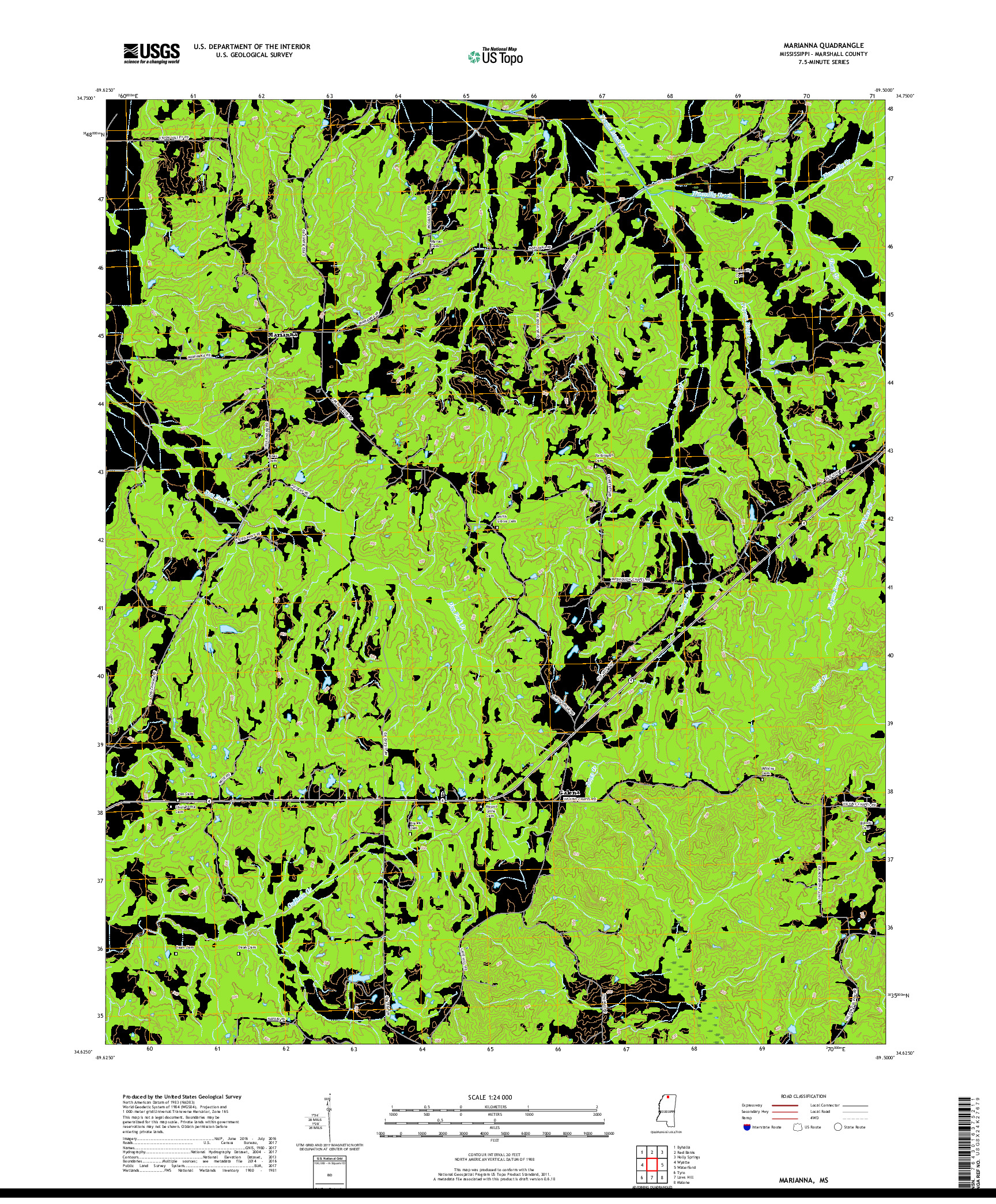 USGS US TOPO 7.5-MINUTE MAP FOR MARIANNA, MS 2018