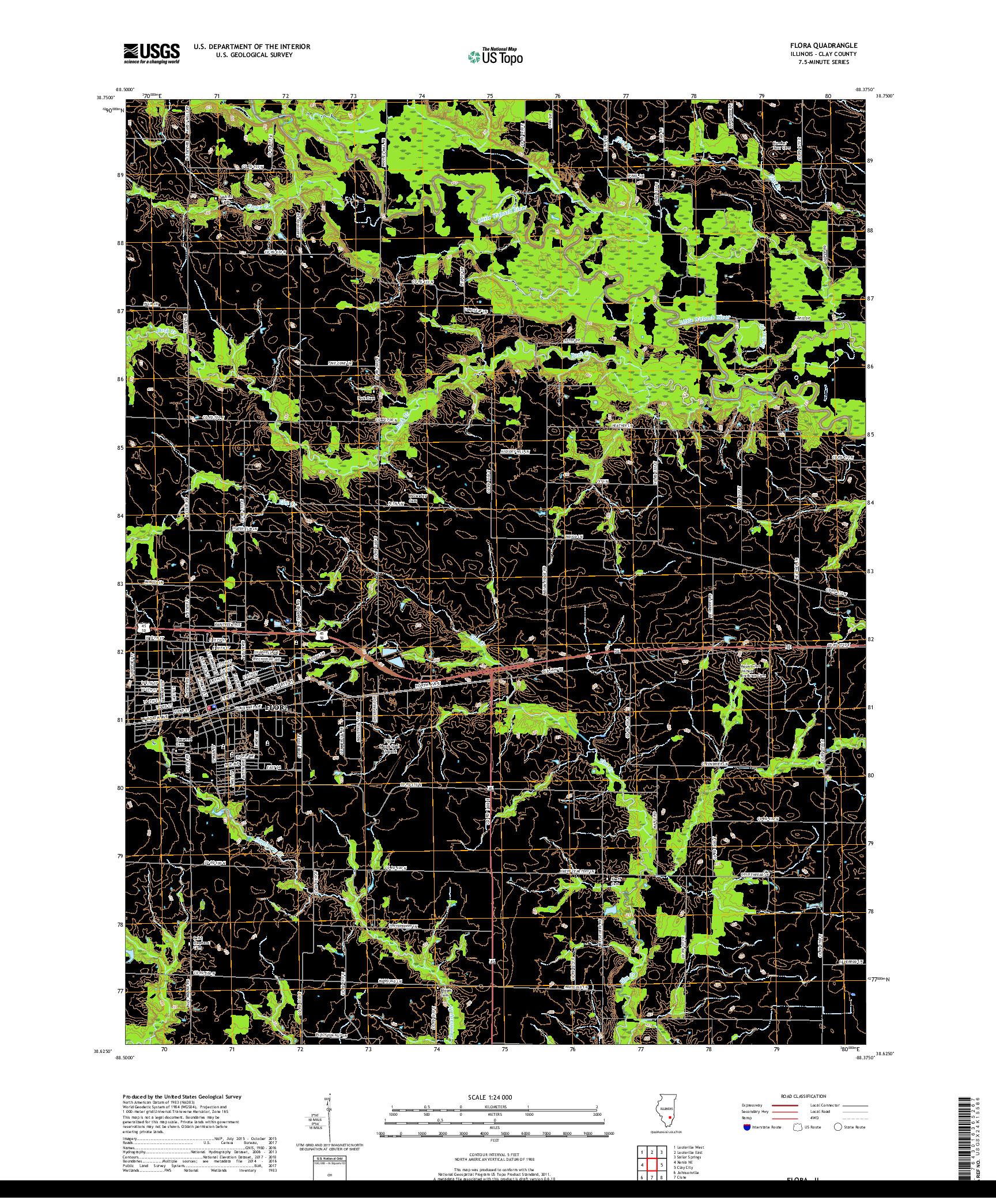 USGS US TOPO 7.5-MINUTE MAP FOR FLORA, IL 2018