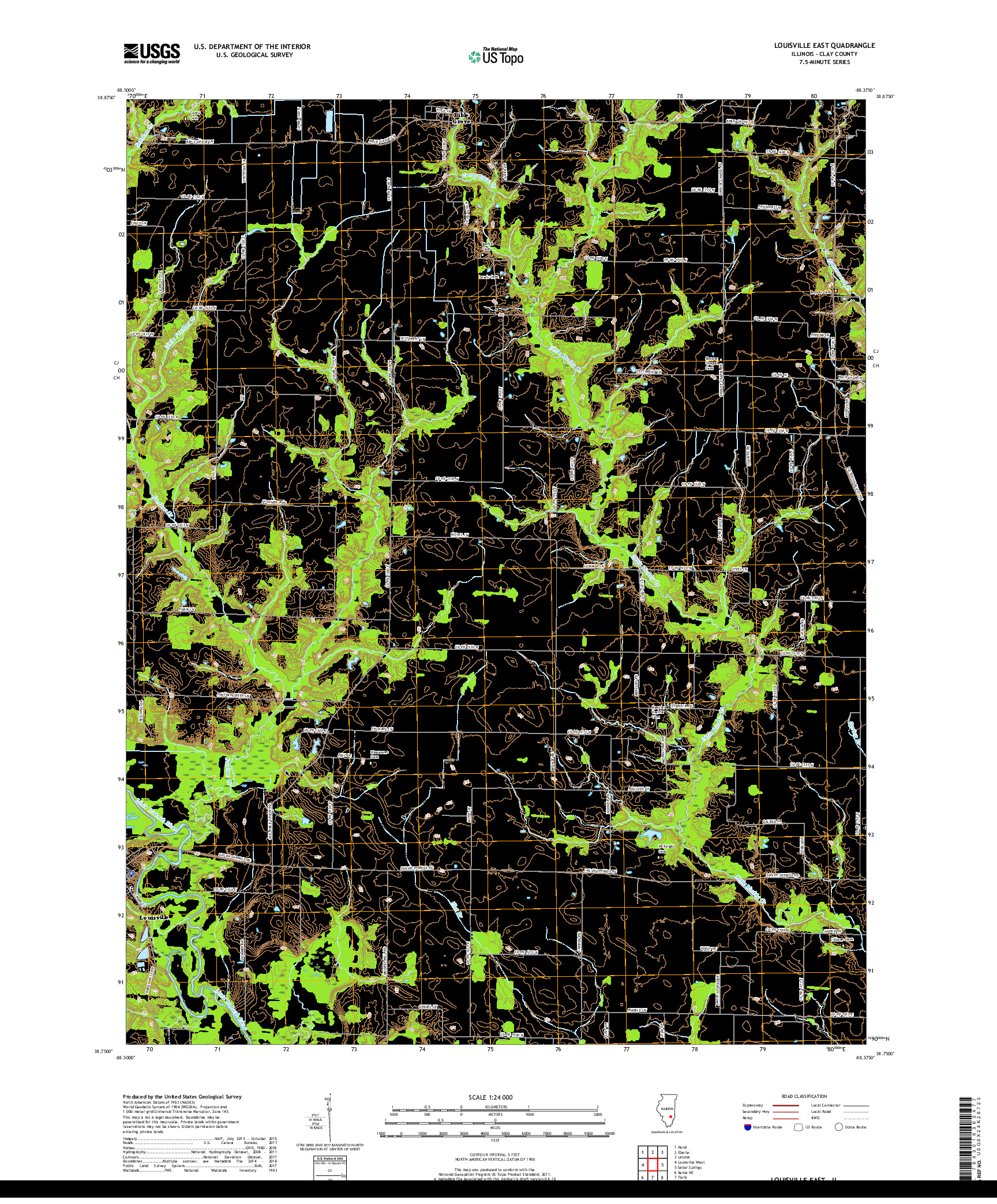 USGS US TOPO 7.5-MINUTE MAP FOR LOUISVILLE EAST, IL 2018
