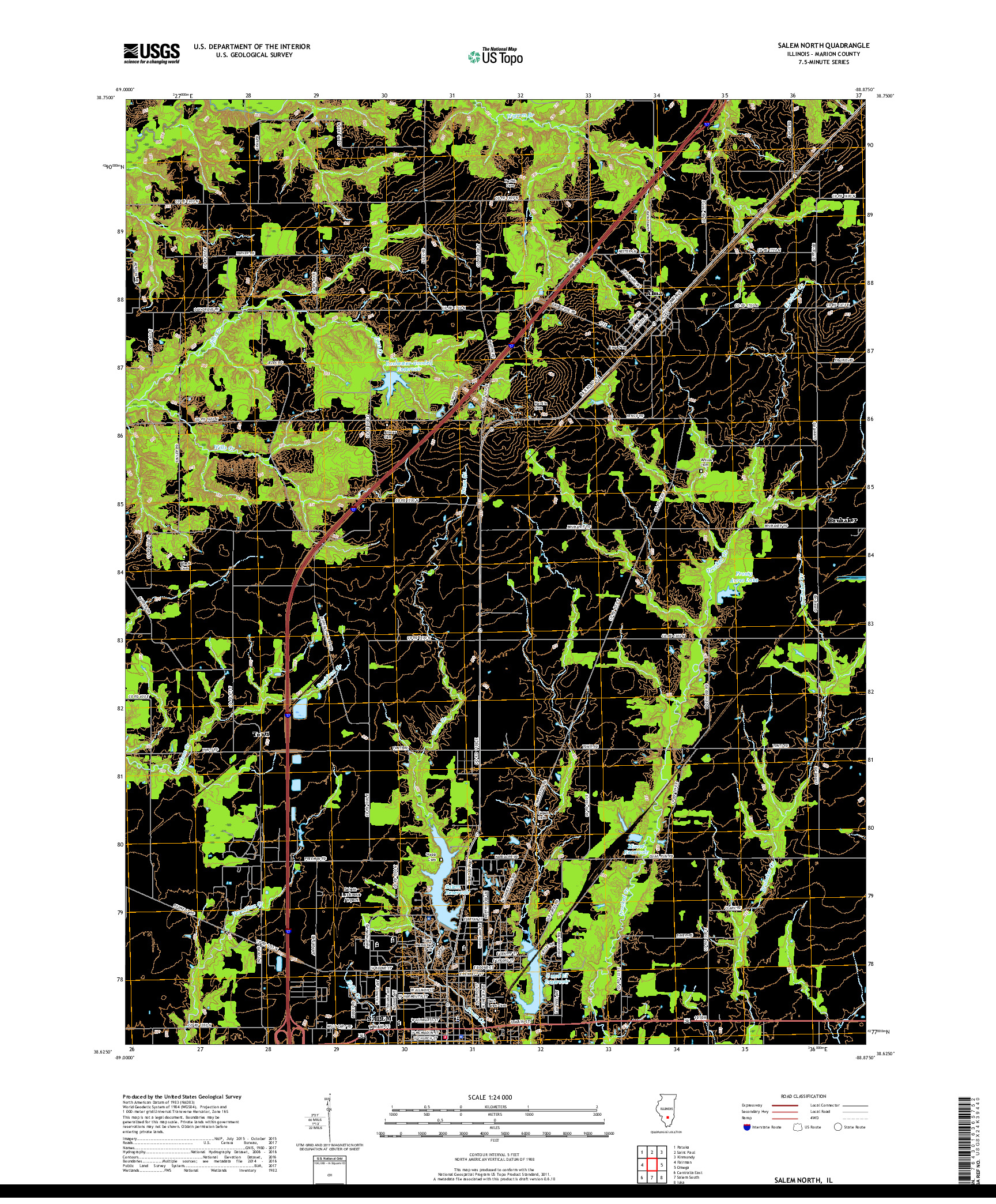 USGS US TOPO 7.5-MINUTE MAP FOR SALEM NORTH, IL 2018