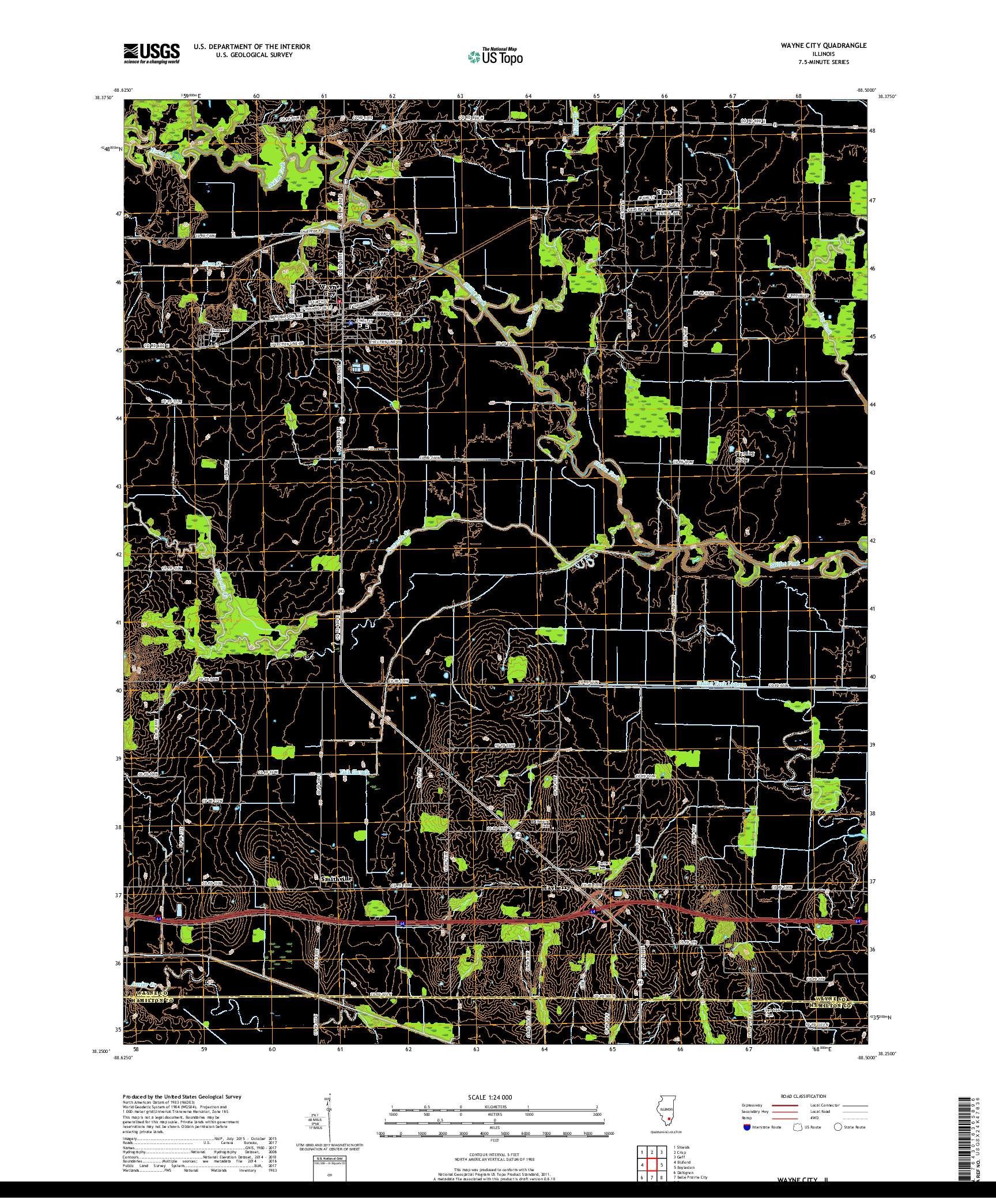 USGS US TOPO 7.5-MINUTE MAP FOR WAYNE CITY, IL 2018