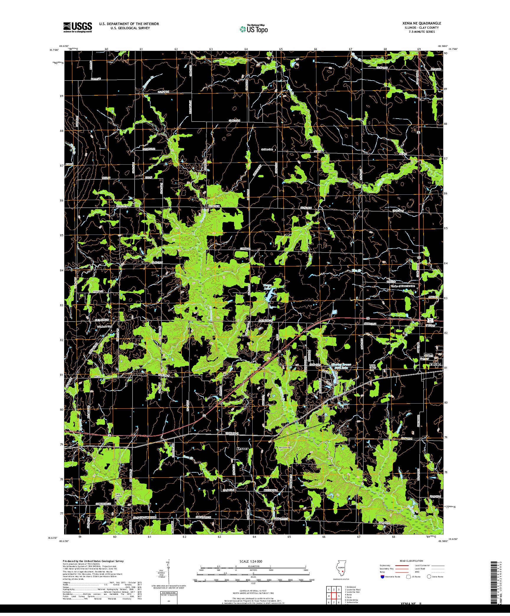 USGS US TOPO 7.5-MINUTE MAP FOR XENIA NE, IL 2018