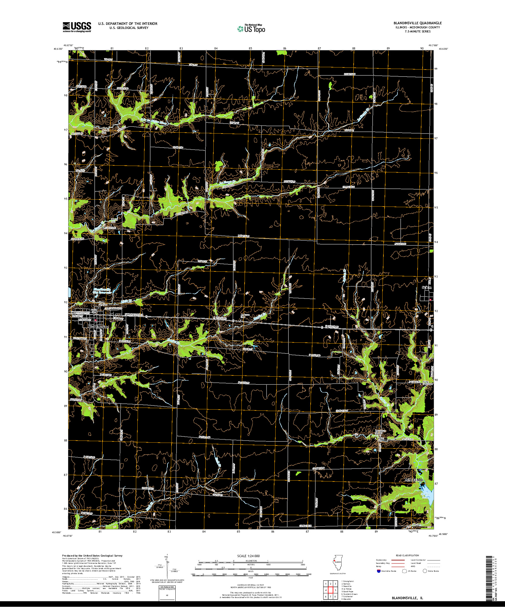 USGS US TOPO 7.5-MINUTE MAP FOR BLANDINSVILLE, IL 2018
