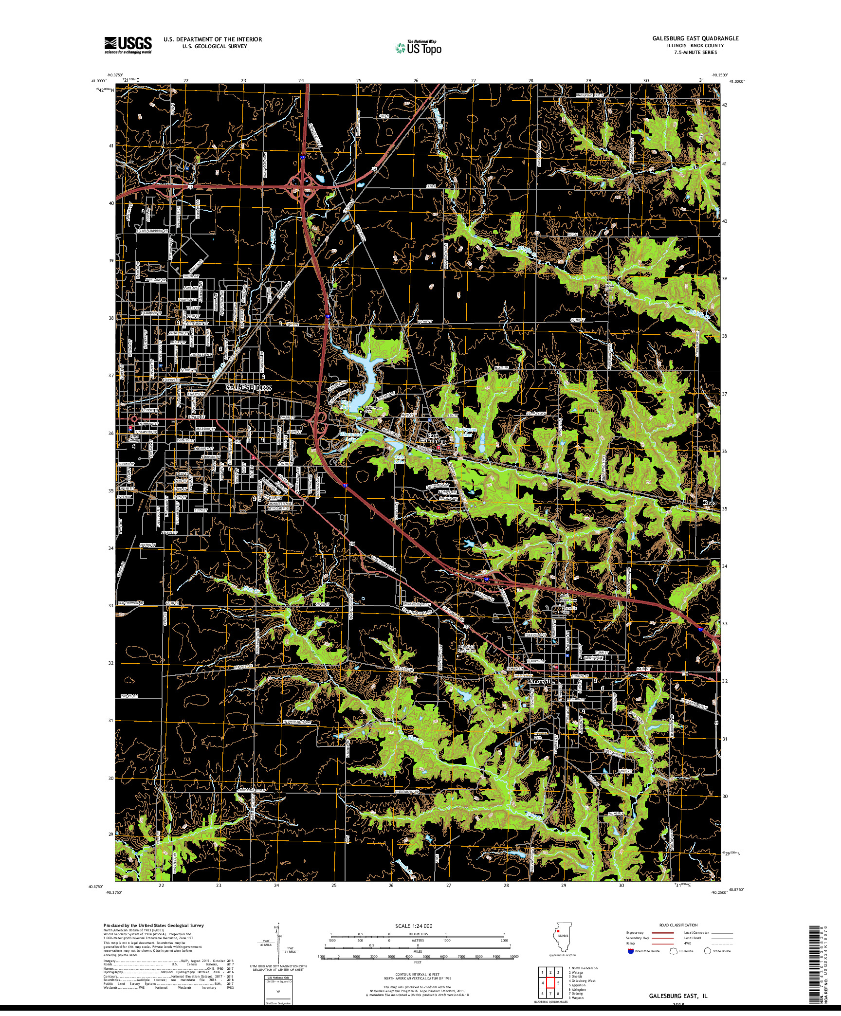 USGS US TOPO 7.5-MINUTE MAP FOR GALESBURG EAST, IL 2018