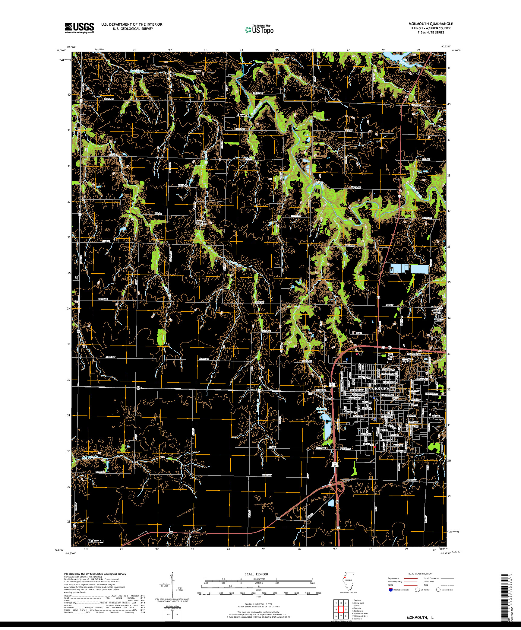 USGS US TOPO 7.5-MINUTE MAP FOR MONMOUTH, IL 2018