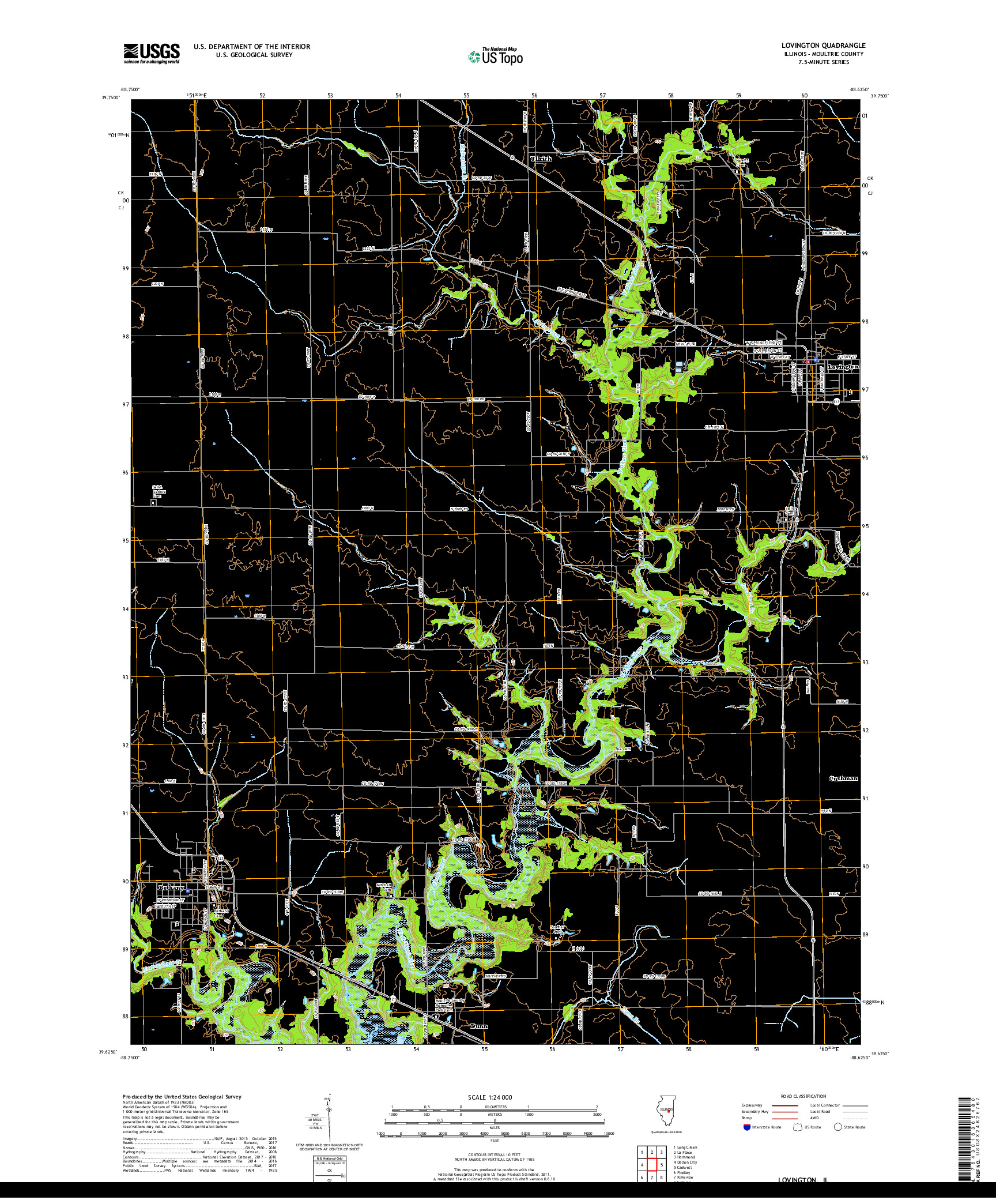 USGS US TOPO 7.5-MINUTE MAP FOR LOVINGTON, IL 2018