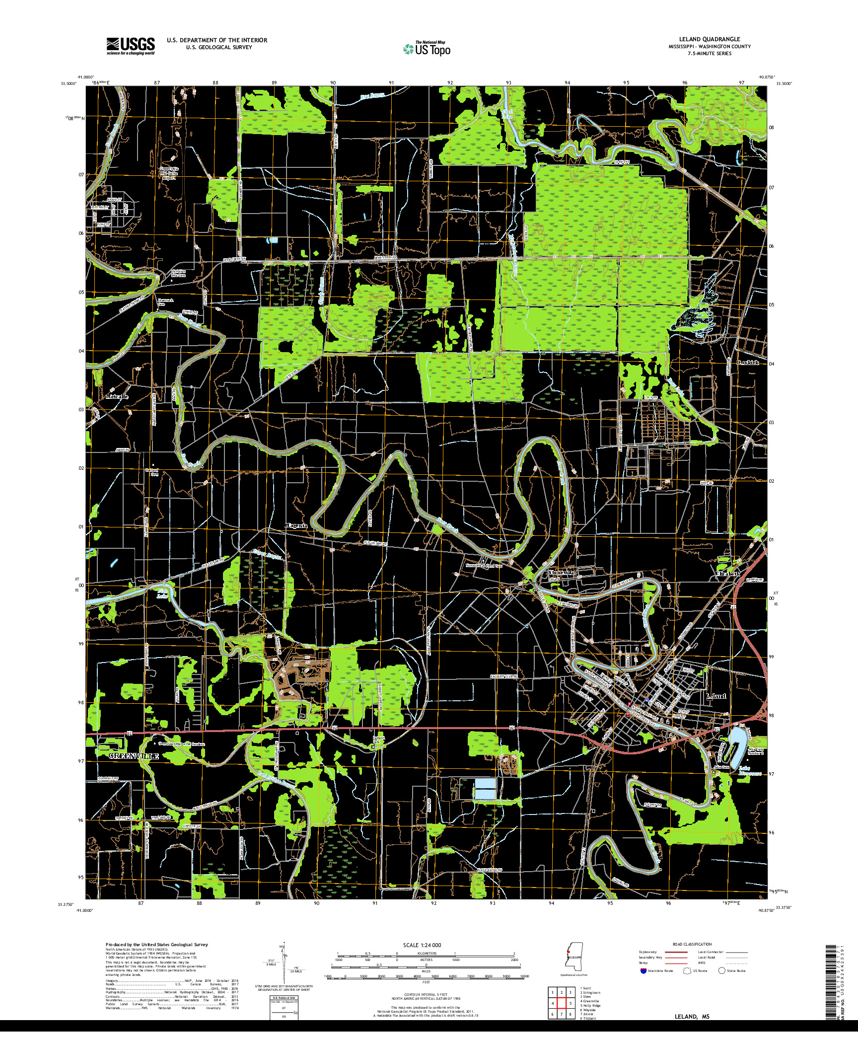 USGS US TOPO 7.5-MINUTE MAP FOR LELAND, MS 2018