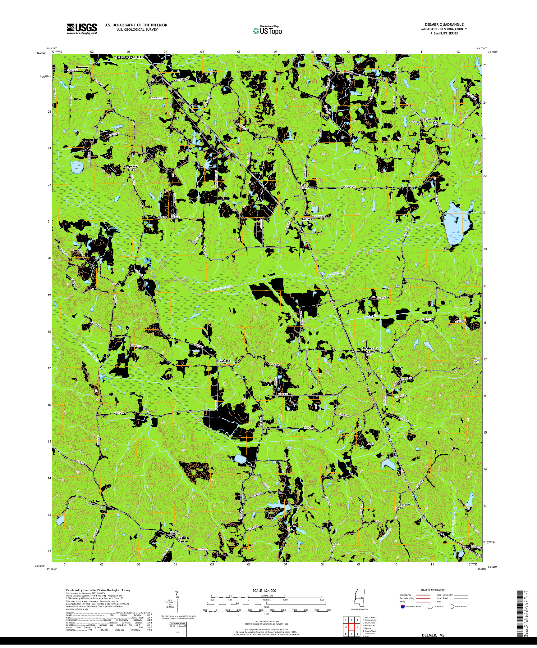 USGS US TOPO 7.5-MINUTE MAP FOR DEEMER, MS 2018