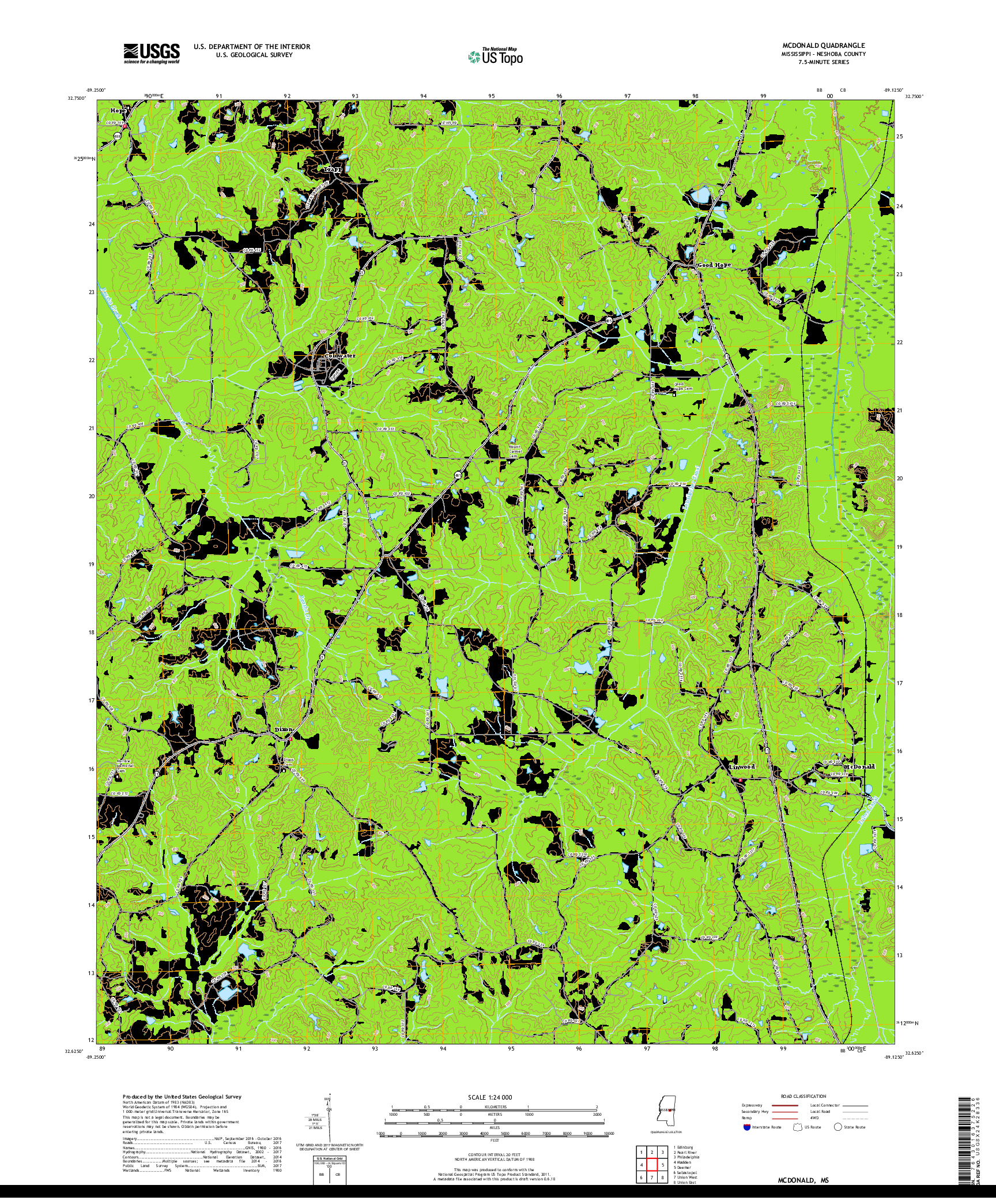 USGS US TOPO 7.5-MINUTE MAP FOR MCDONALD, MS 2018