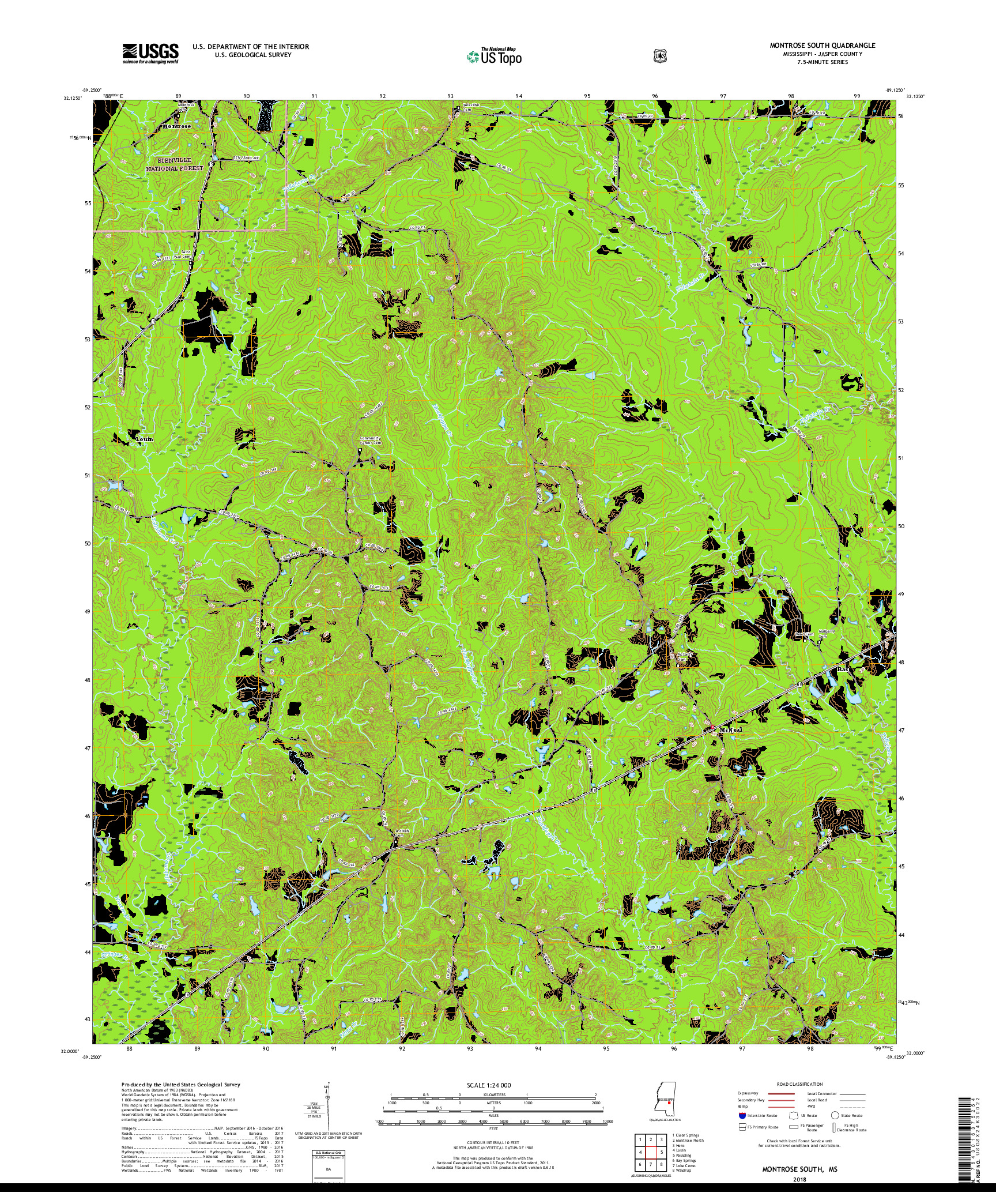 USGS US TOPO 7.5-MINUTE MAP FOR MONTROSE SOUTH, MS 2018