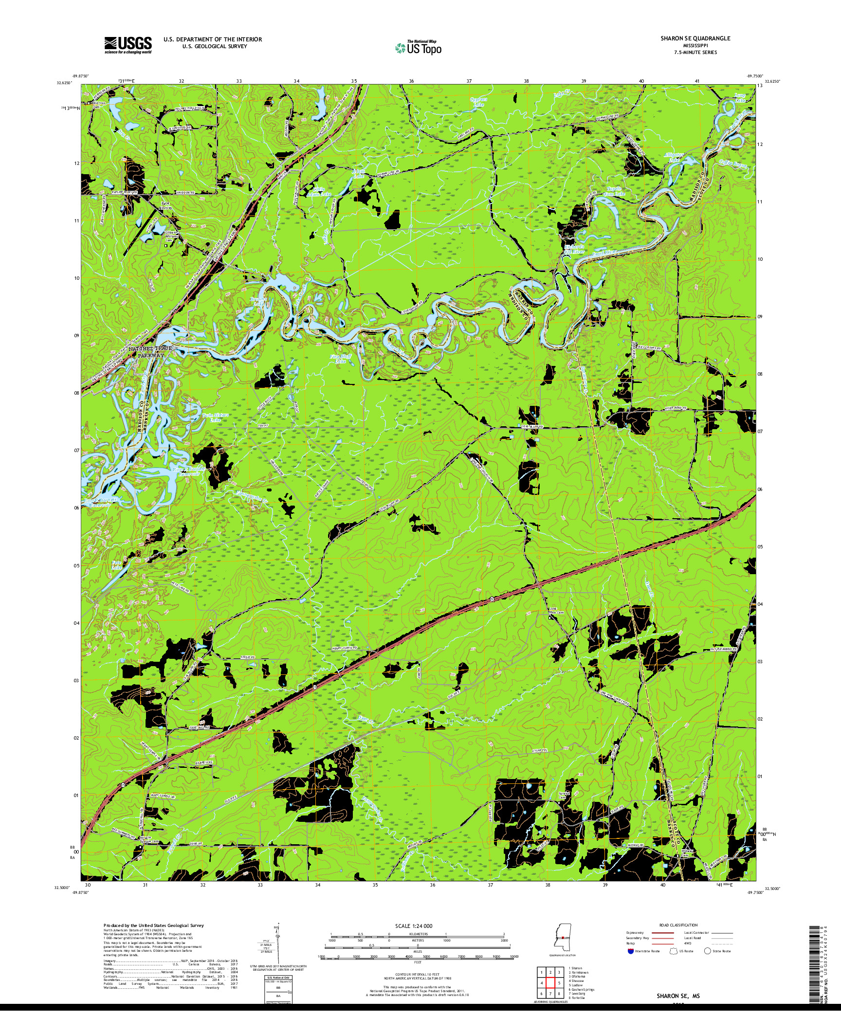 USGS US TOPO 7.5-MINUTE MAP FOR SHARON SE, MS 2018