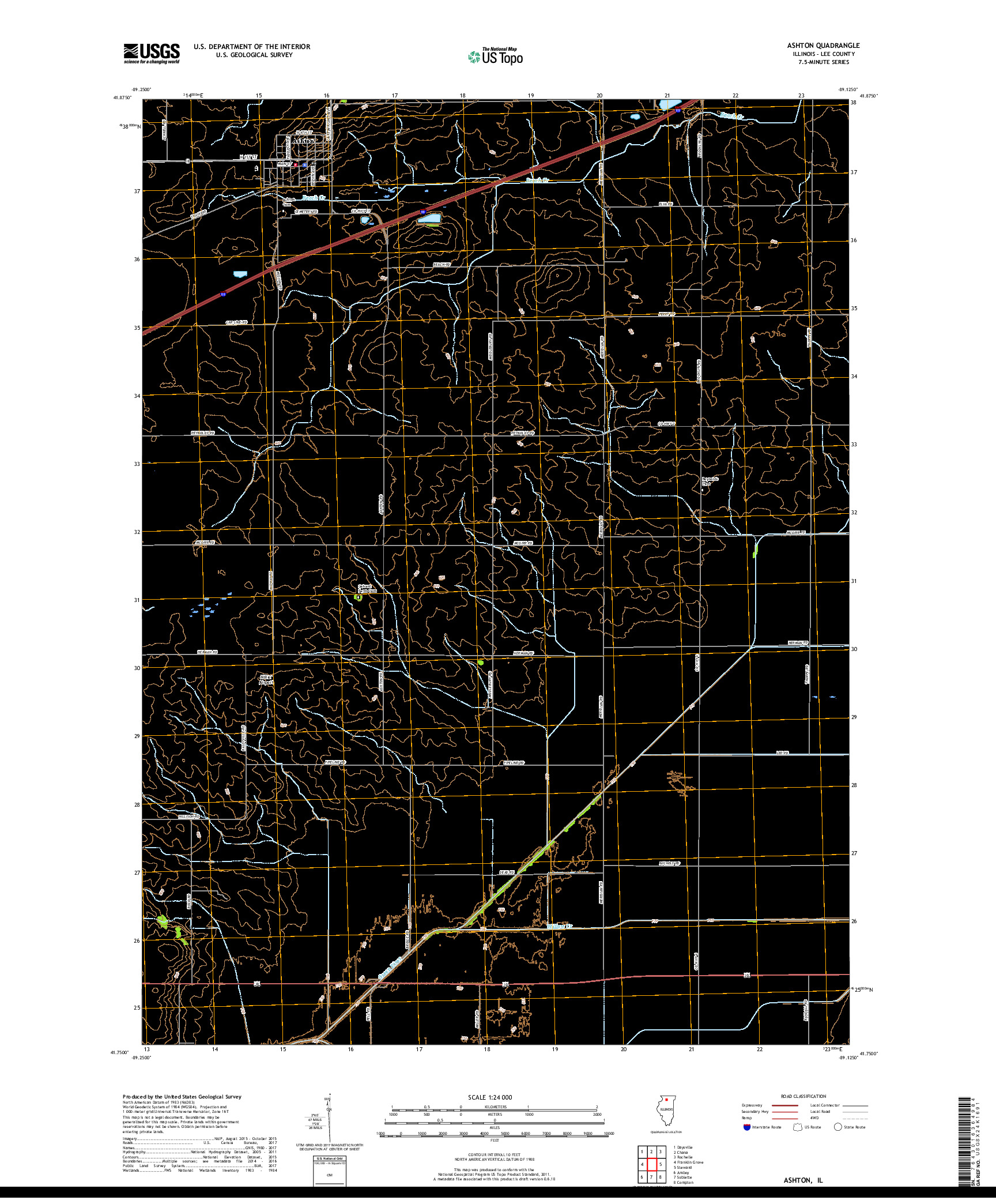 USGS US TOPO 7.5-MINUTE MAP FOR ASHTON, IL 2018