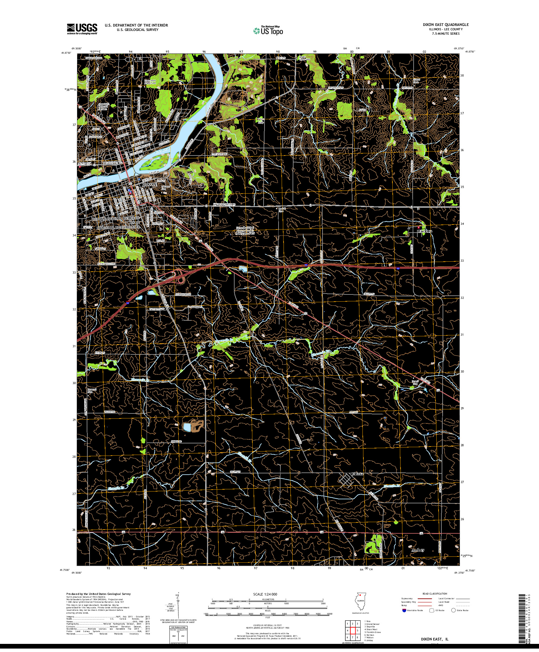 USGS US TOPO 7.5-MINUTE MAP FOR DIXON EAST, IL 2018