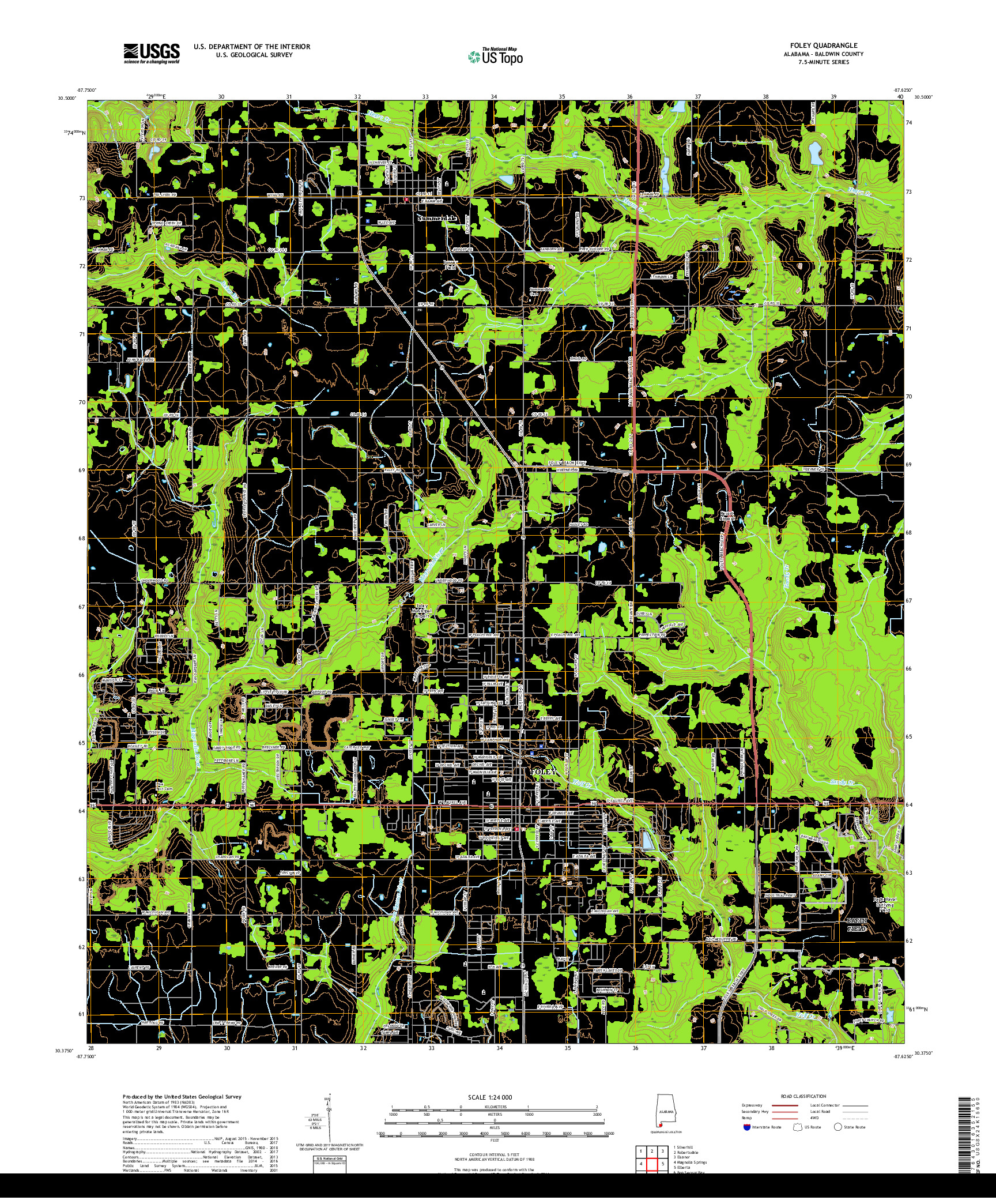 USGS US TOPO 7.5-MINUTE MAP FOR FOLEY, AL 2018