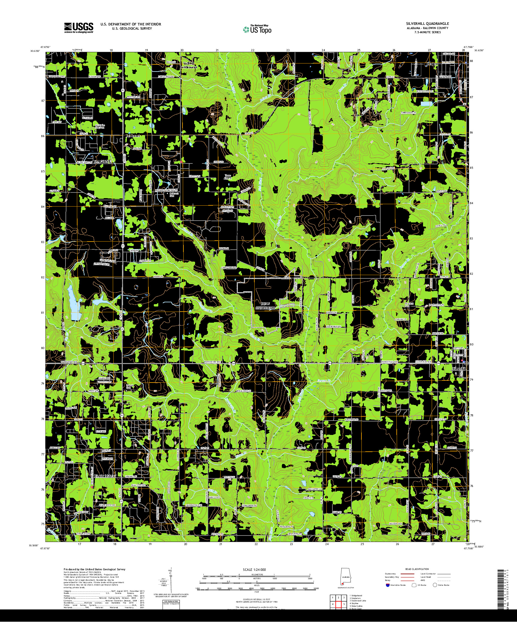 USGS US TOPO 7.5-MINUTE MAP FOR SILVERHILL, AL 2018