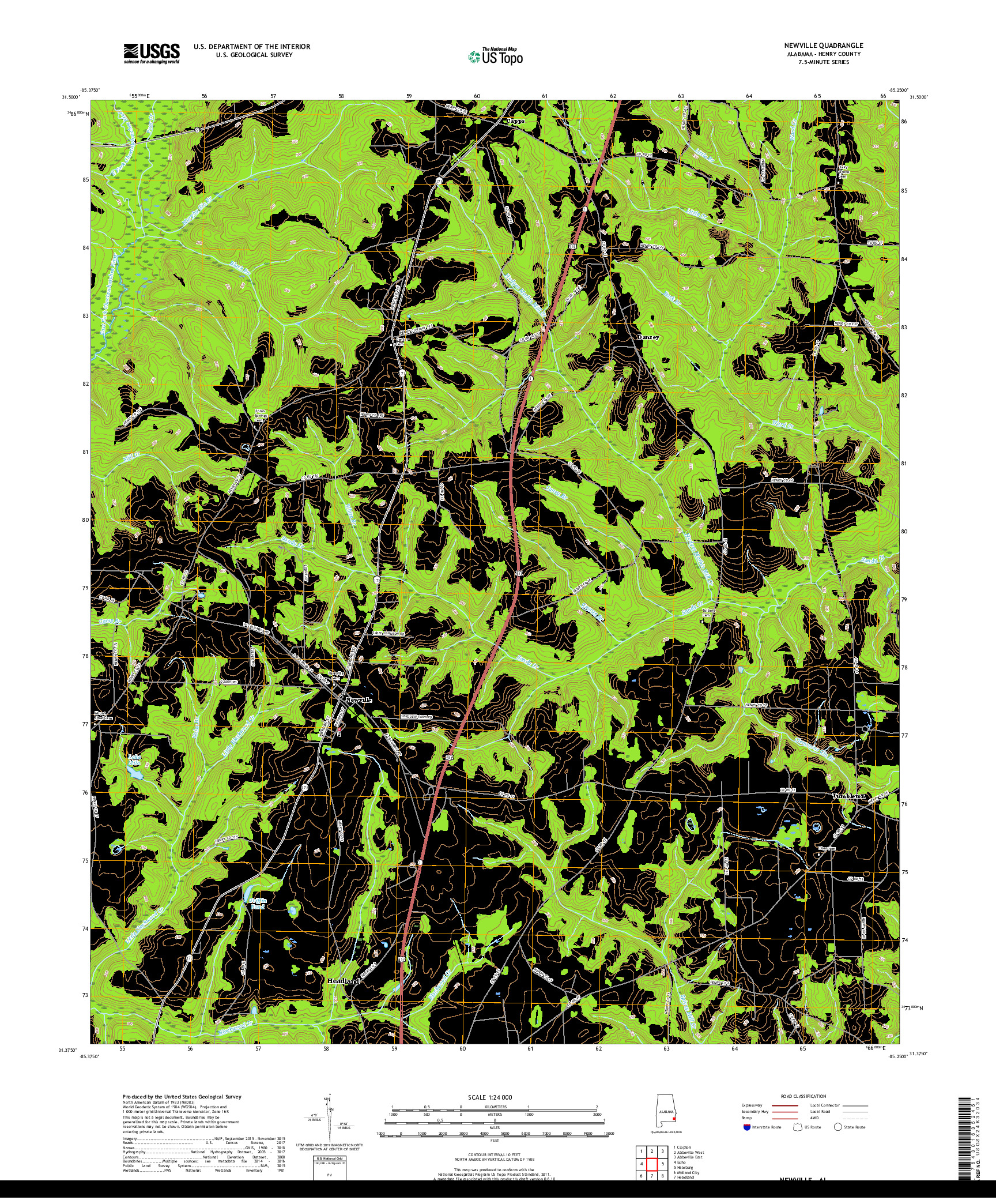 USGS US TOPO 7.5-MINUTE MAP FOR NEWVILLE, AL 2018