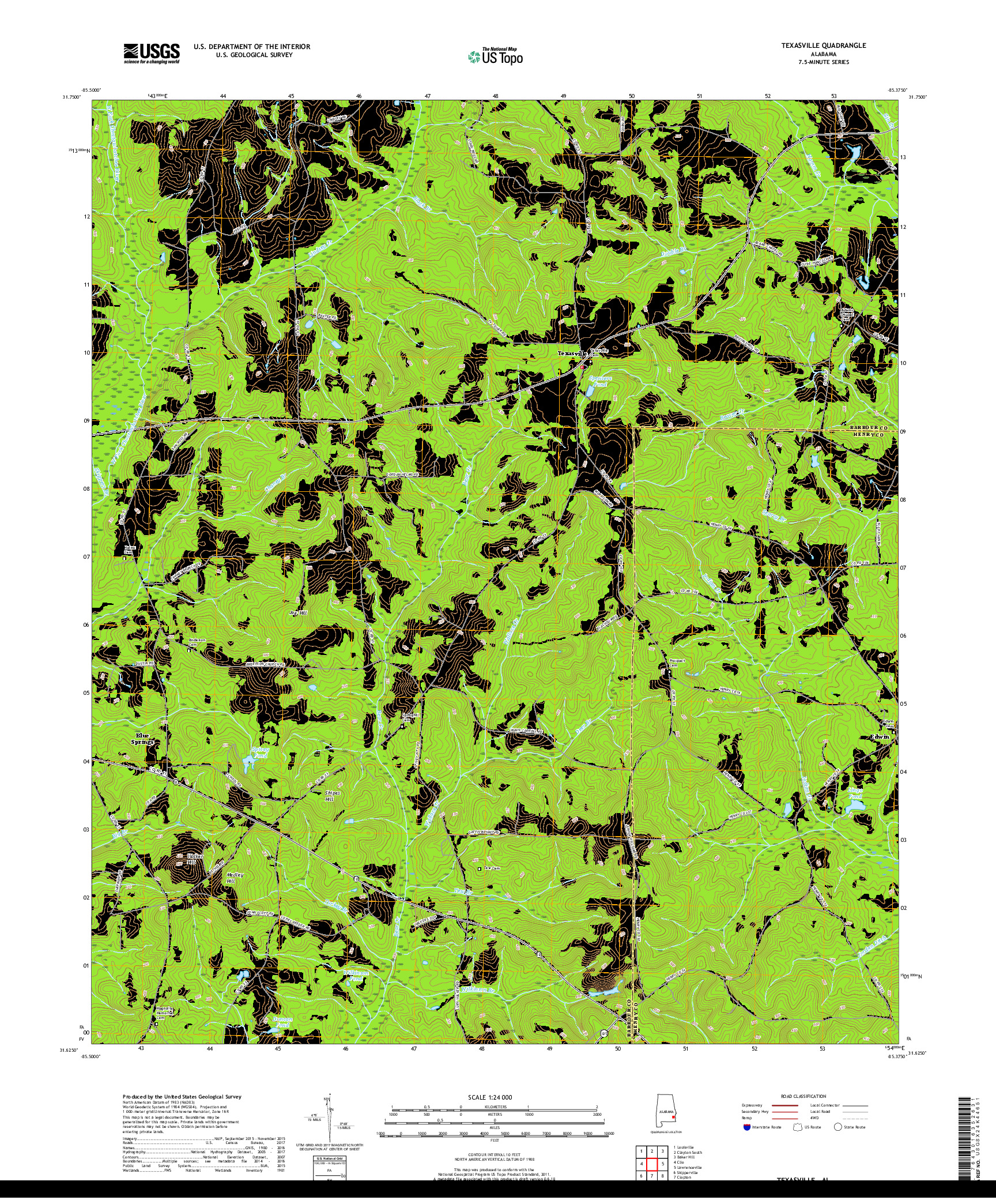 USGS US TOPO 7.5-MINUTE MAP FOR TEXASVILLE, AL 2018