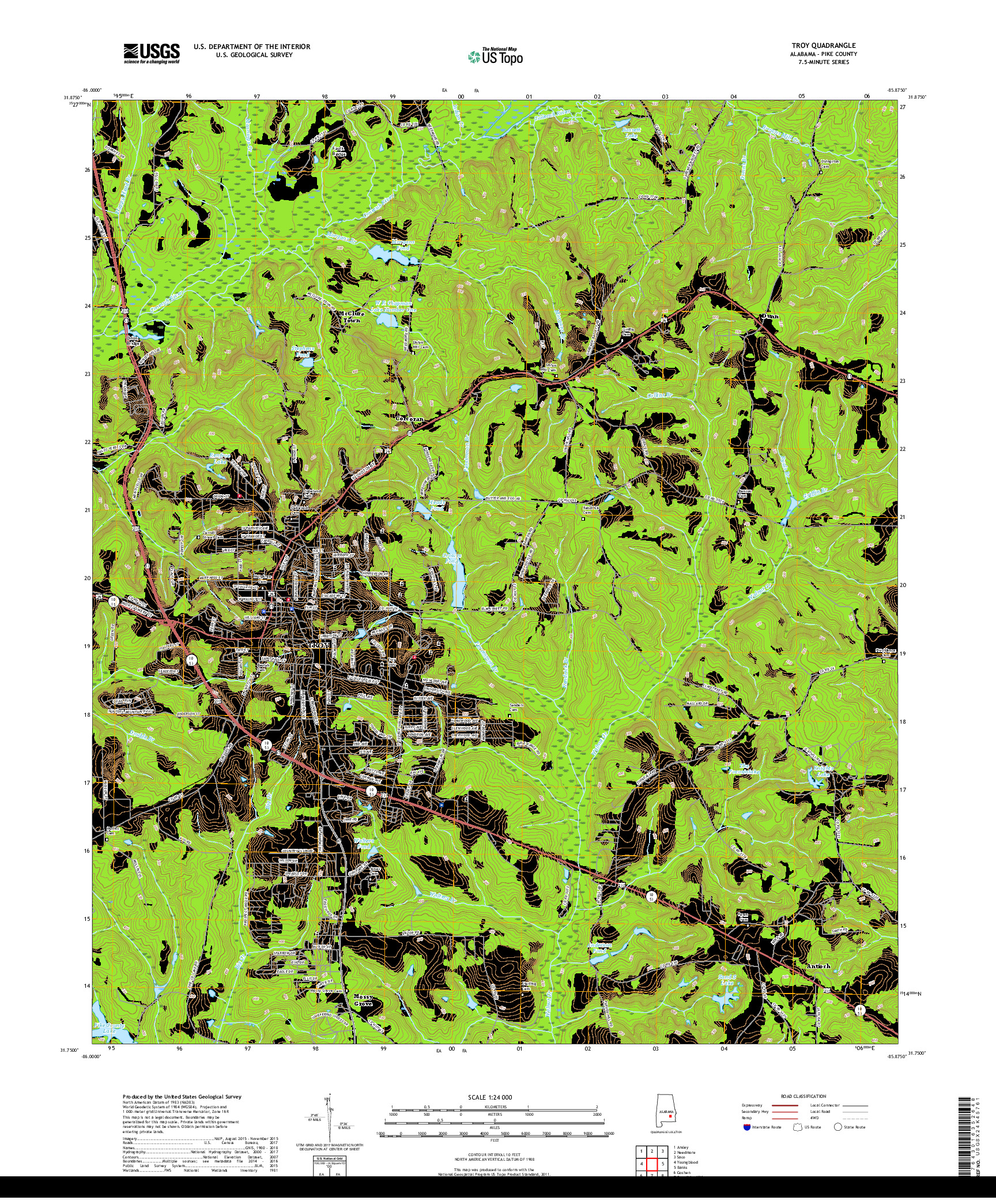 USGS US TOPO 7.5-MINUTE MAP FOR TROY, AL 2018