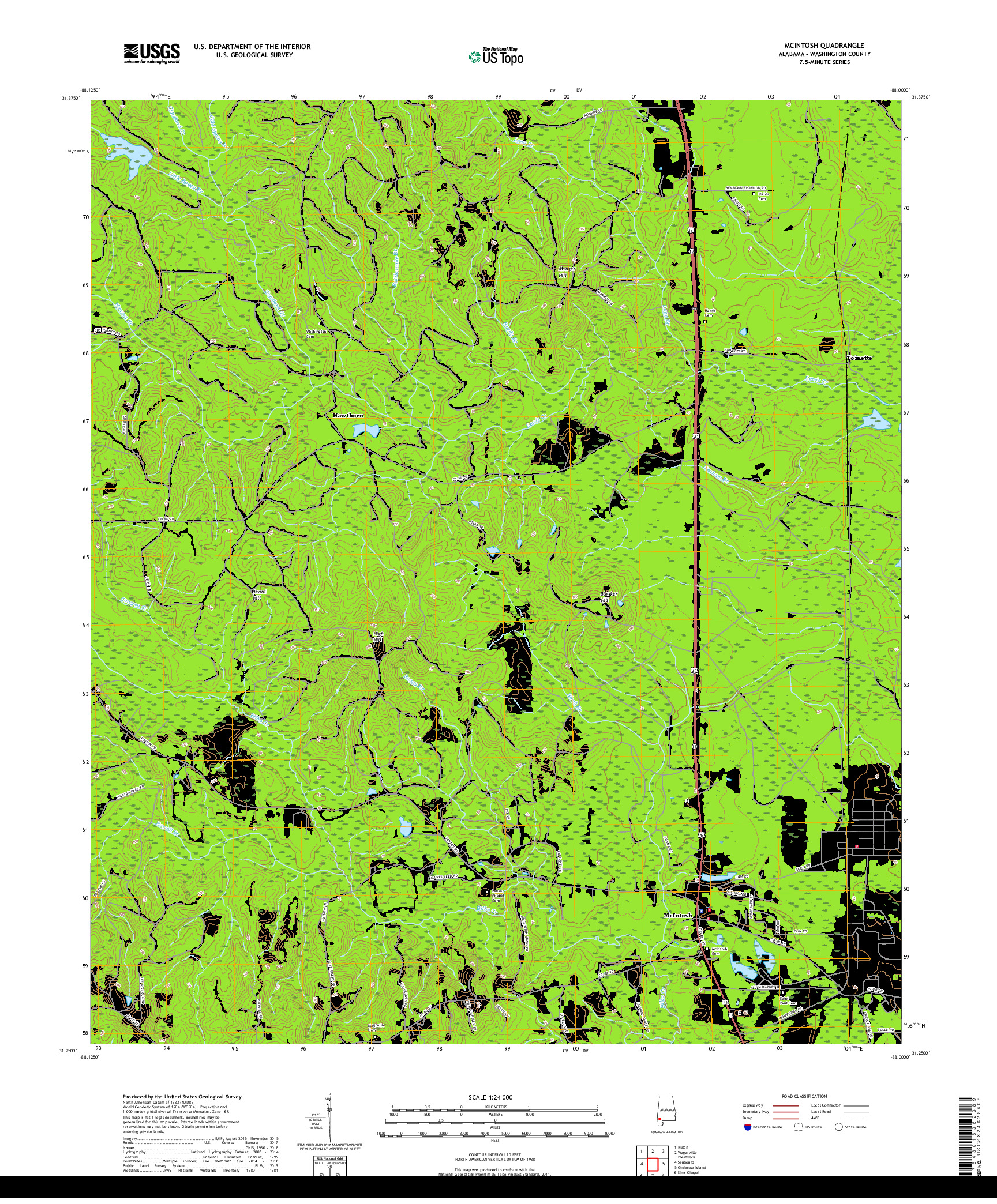 USGS US TOPO 7.5-MINUTE MAP FOR MCINTOSH, AL 2018