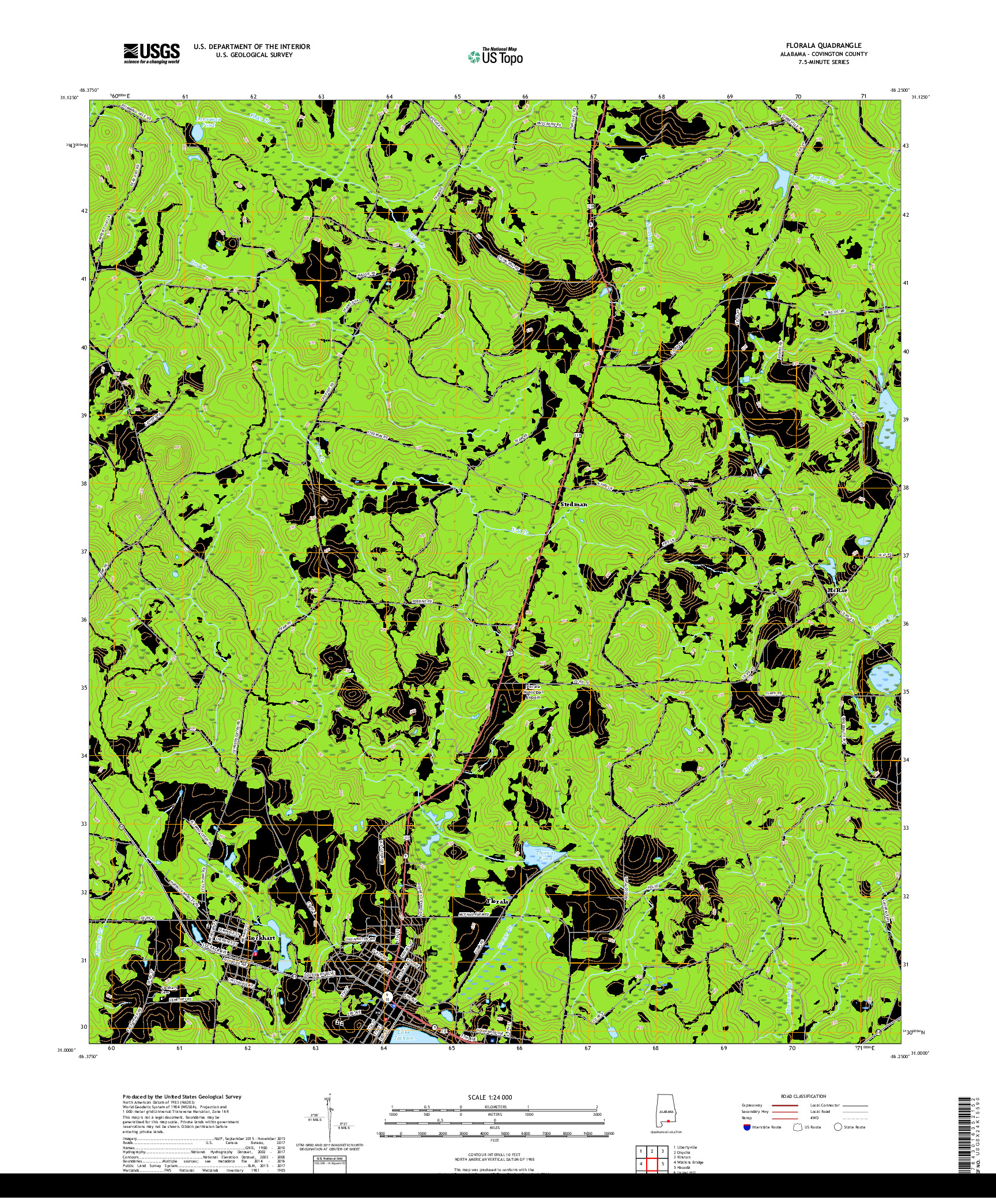 USGS US TOPO 7.5-MINUTE MAP FOR FLORALA, AL 2018